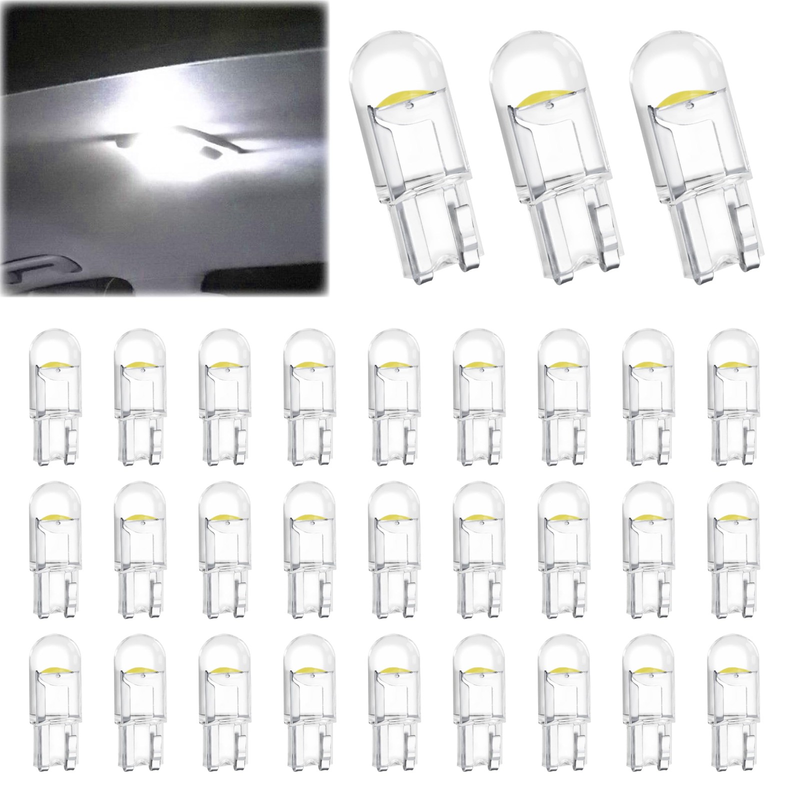 30 PCS Car 194 LED Bulbs, 168 2825 W5W T10 Wedge COB LED Replacement