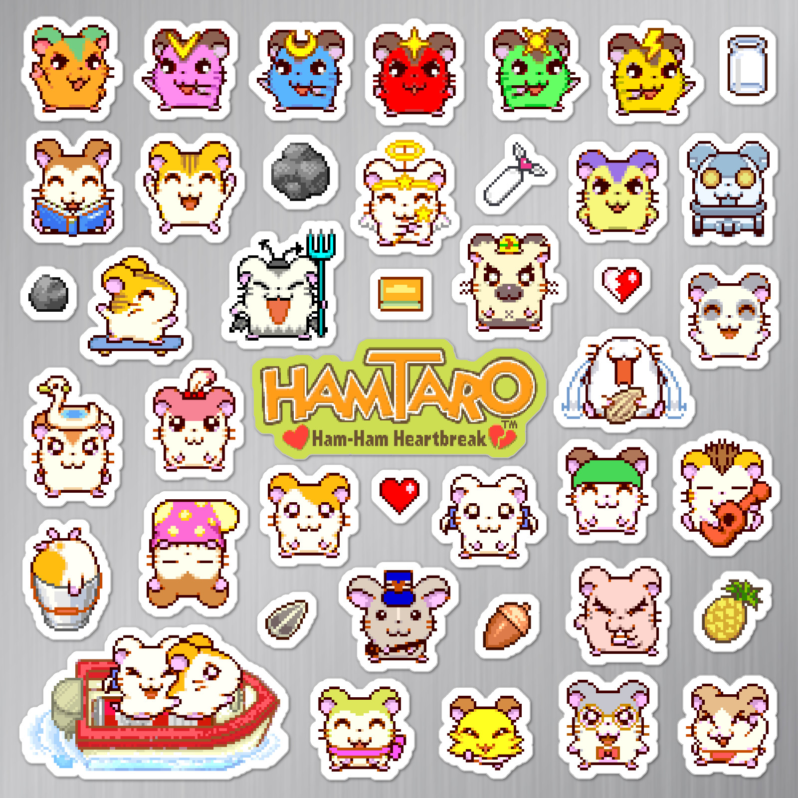 Hamtaro Ham-Ham Heartbreak Magnets Nintendo GBA Pixel Art 42 Magnet Pack