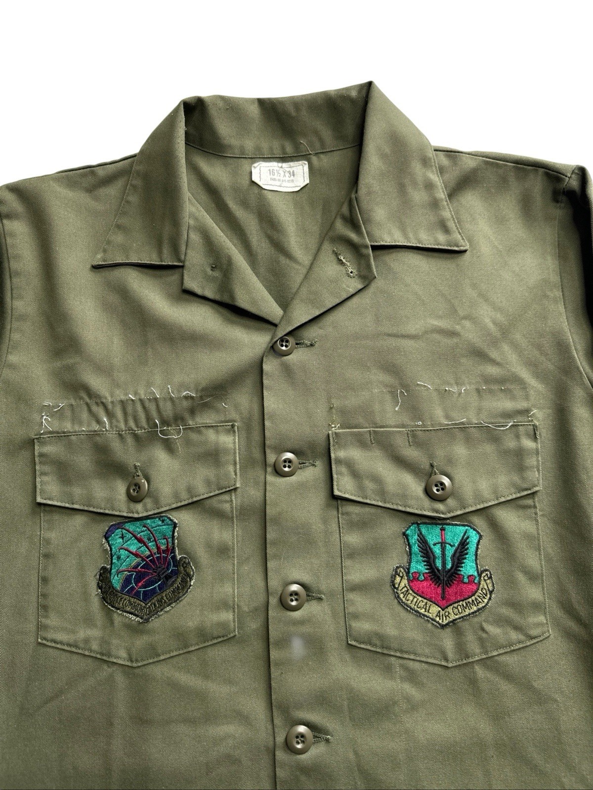 1980s Military Shirt OG 507 Green Utility USAF 80s Xl Tactical Air Command