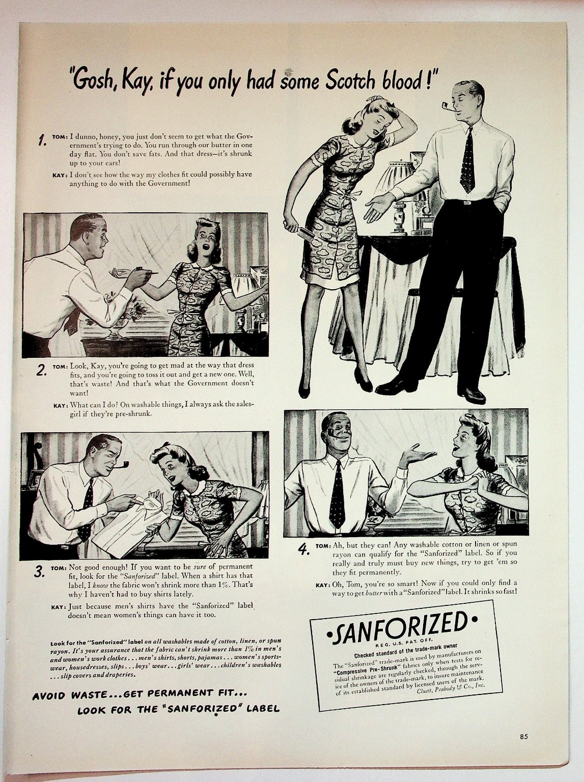 Vintage Sanforized Label 1940s Magazine Print Ad Cluett Peabody Fashion Art