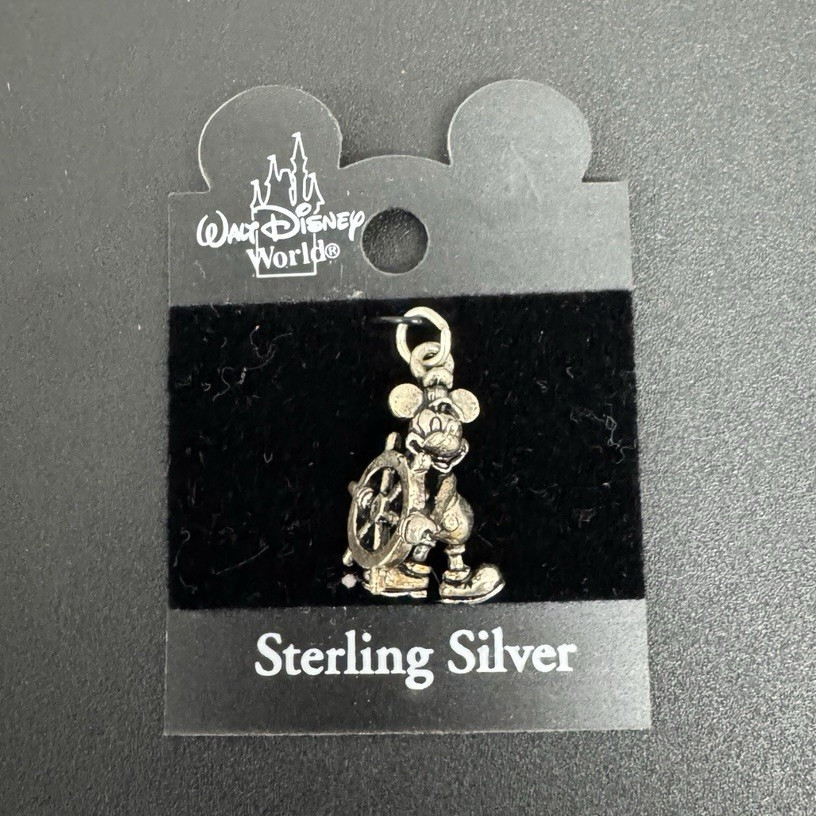 Vintage .925 Steamboat Willie Mickey Charm Disney World Sterling Silver New 90s