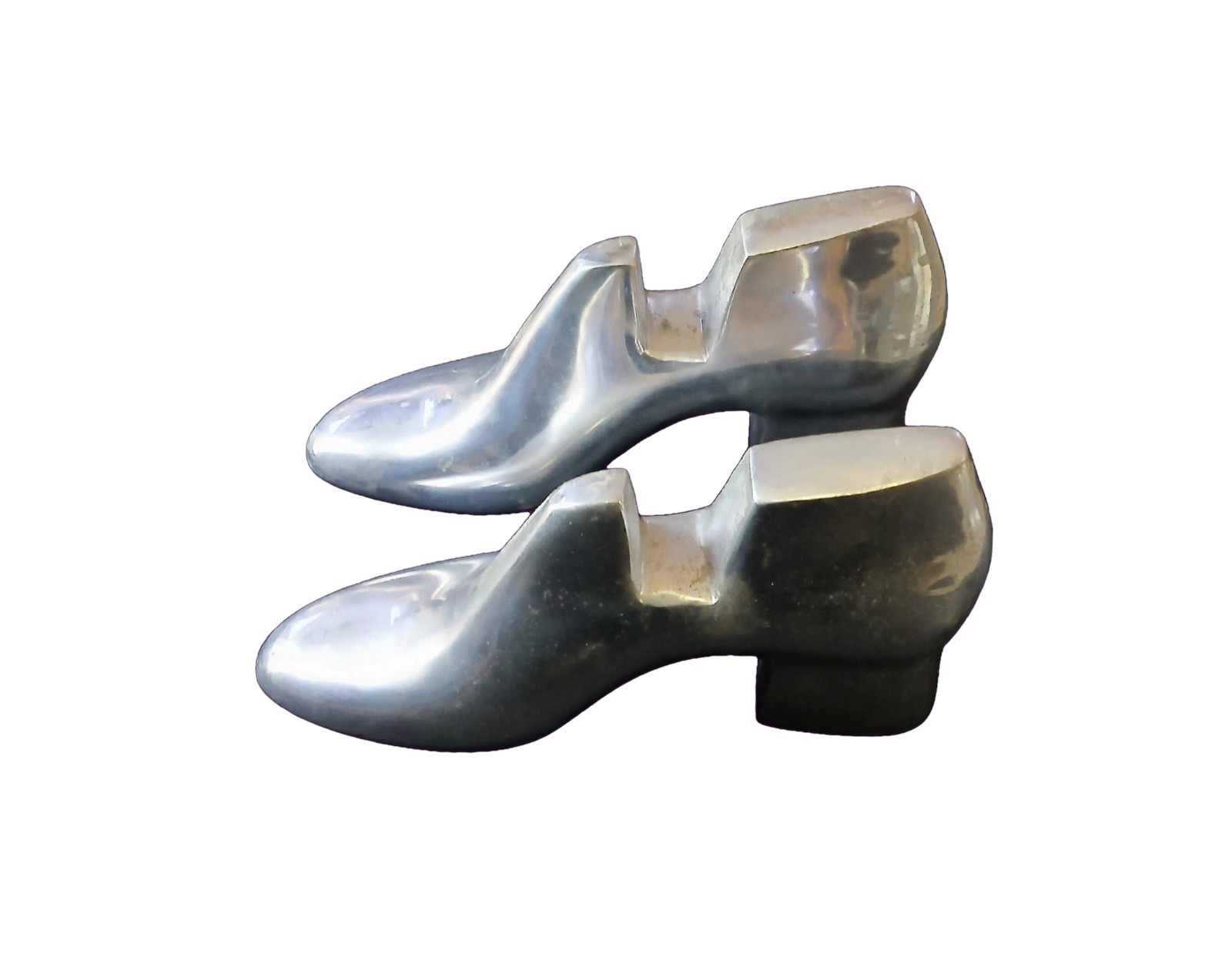 Vintage Pair of Polished Cast Aluminum Shoe Lasts - Industrial Bookends / Decor