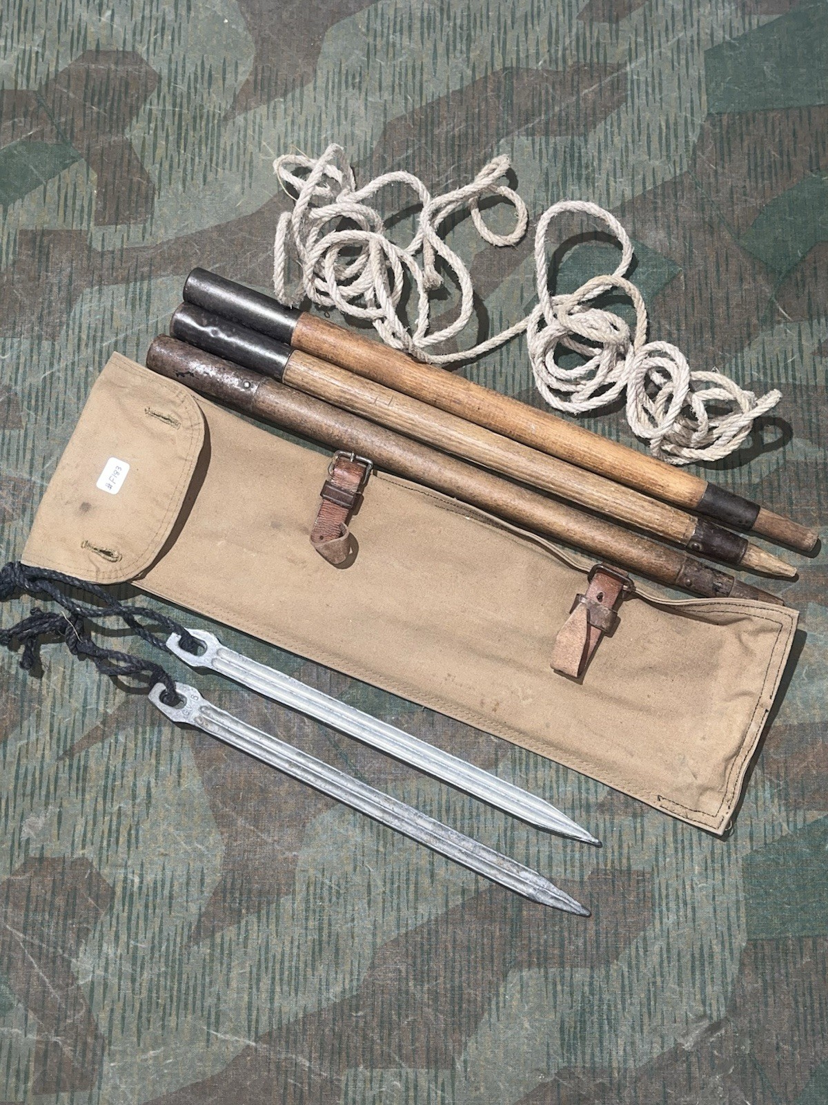 WW1 WW2 German Wehrmacht Uniform Original Tent Poles, Stakes, & Case Dated 1915