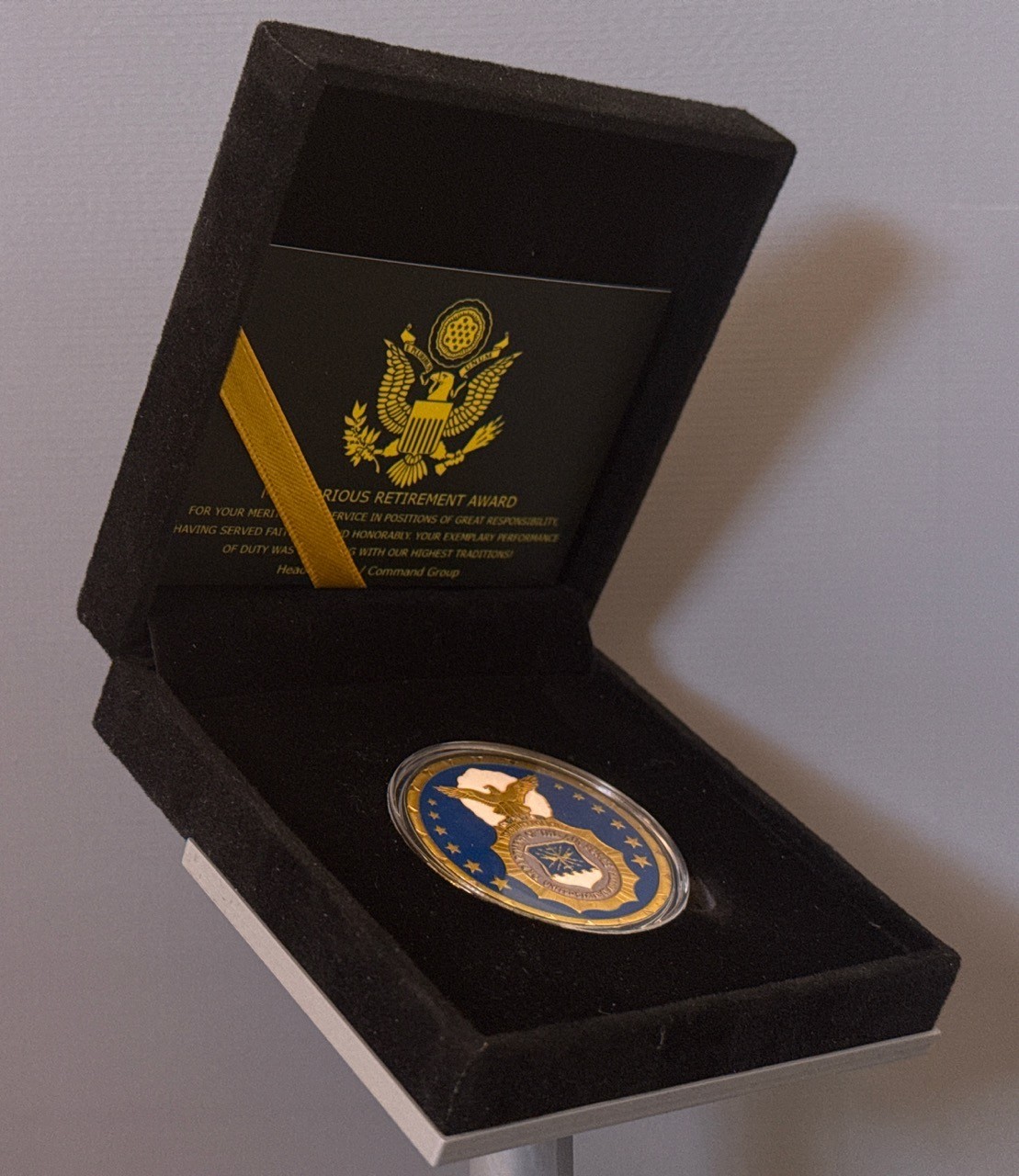 U.S. Air Force USAF Security Police Challenge Coin in Display Case