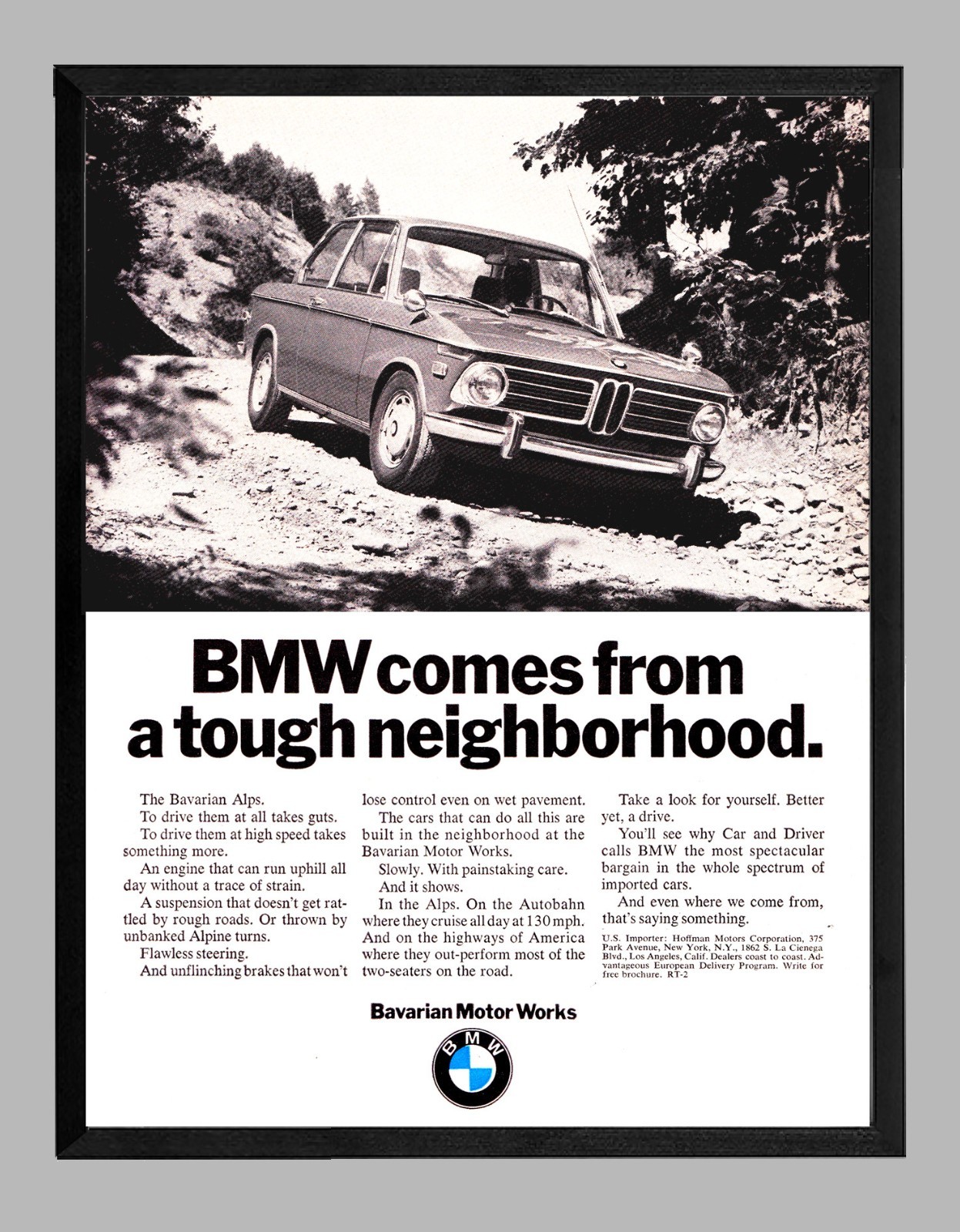 1970 BMW 2002 Advertisement Poster Retro Sports Sedan Garage Wall Art