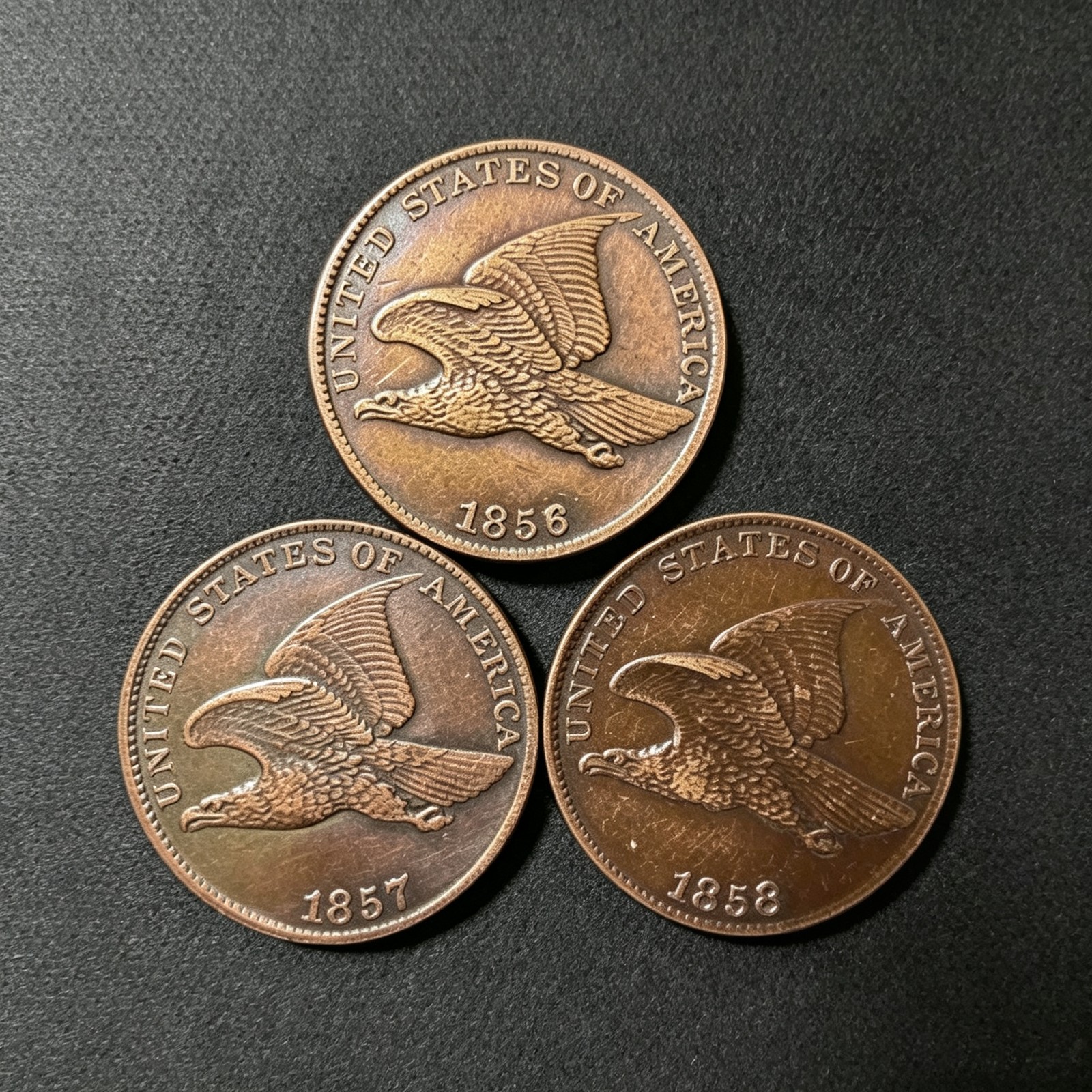 1856/1857/1858 3Pcs Flying Eagle Cent Very Good VG Coin As shown in the figure
