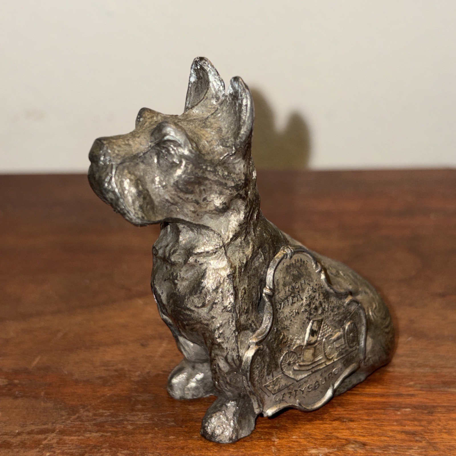 Antique 1920 30s Cast Travel Bronze Scotty Dog High Water Mark Gettysburg, PA.