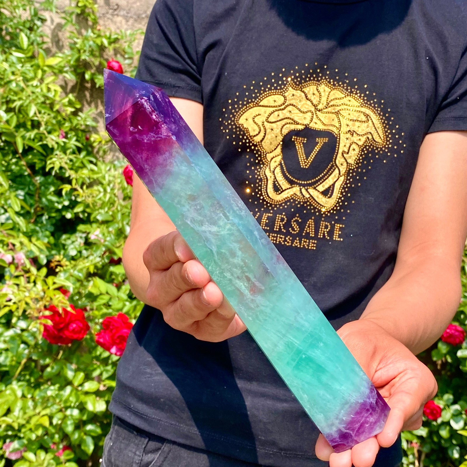 2.1LB  Natural unique colored fluorite pillar quartz crystal sample