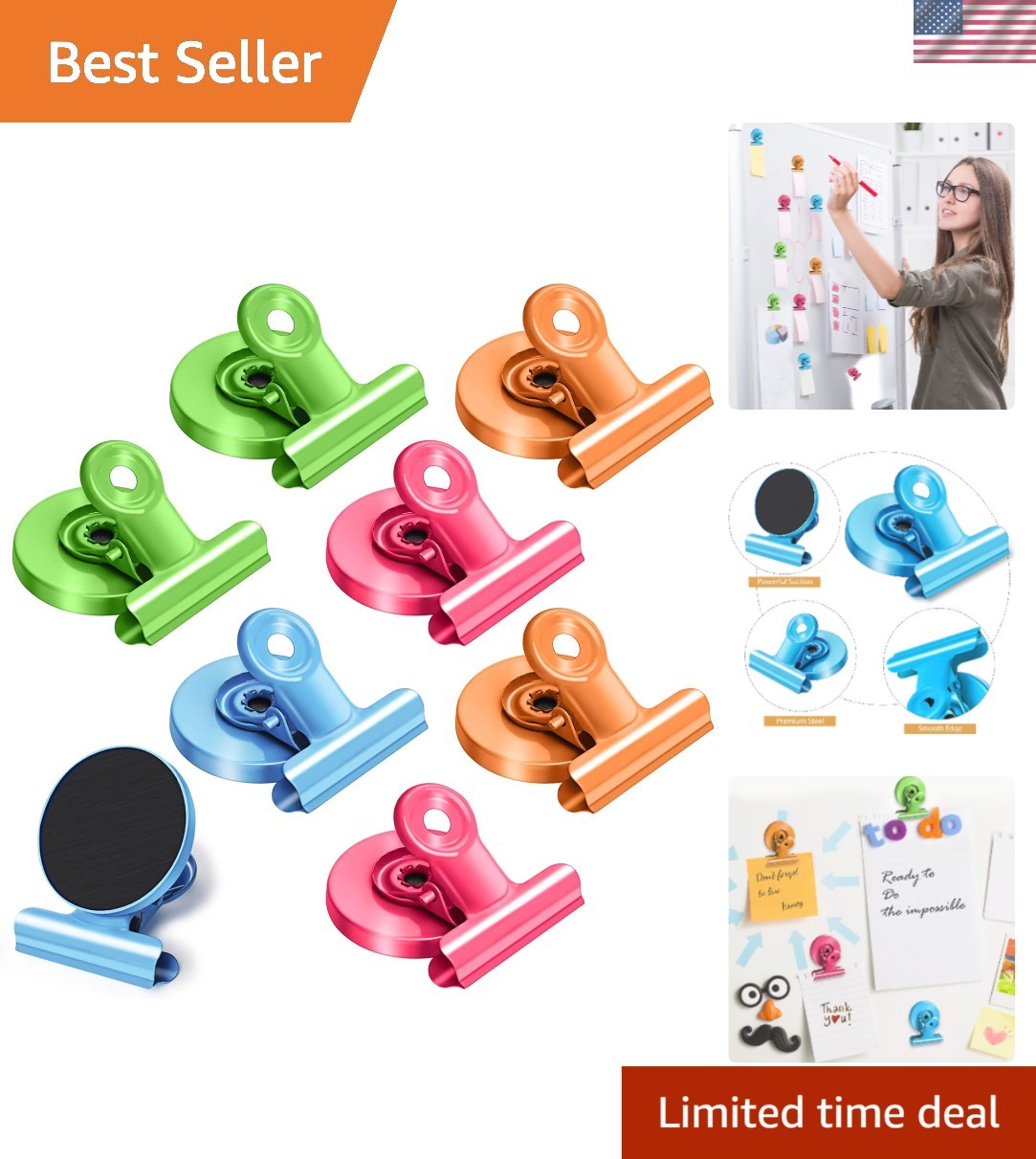 8 Colorful Heavy Duty Fridge Magnets - Scratch-Free Magnetic Clips for All Uses