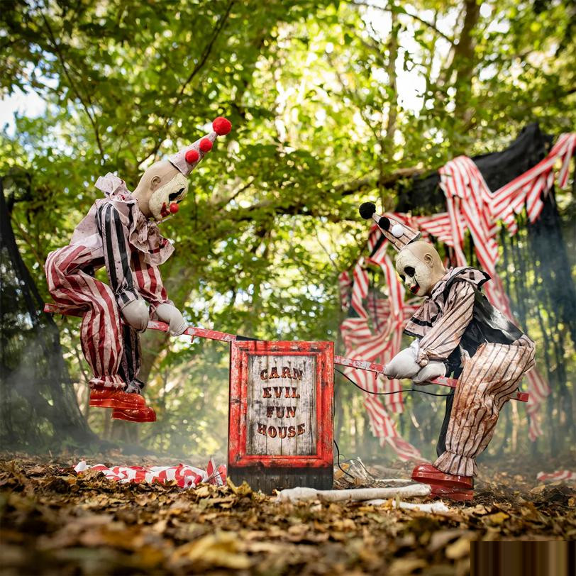 3 Ft Animated See-Saw Clown Halloween Prop with Music & Motion – Creepy Vintage