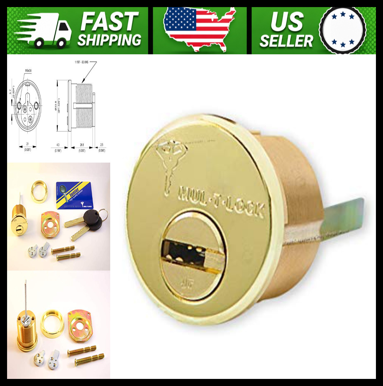 Mul-T-Lock Junior High-Security Rim & Mortise Cylinder with 2 Keys