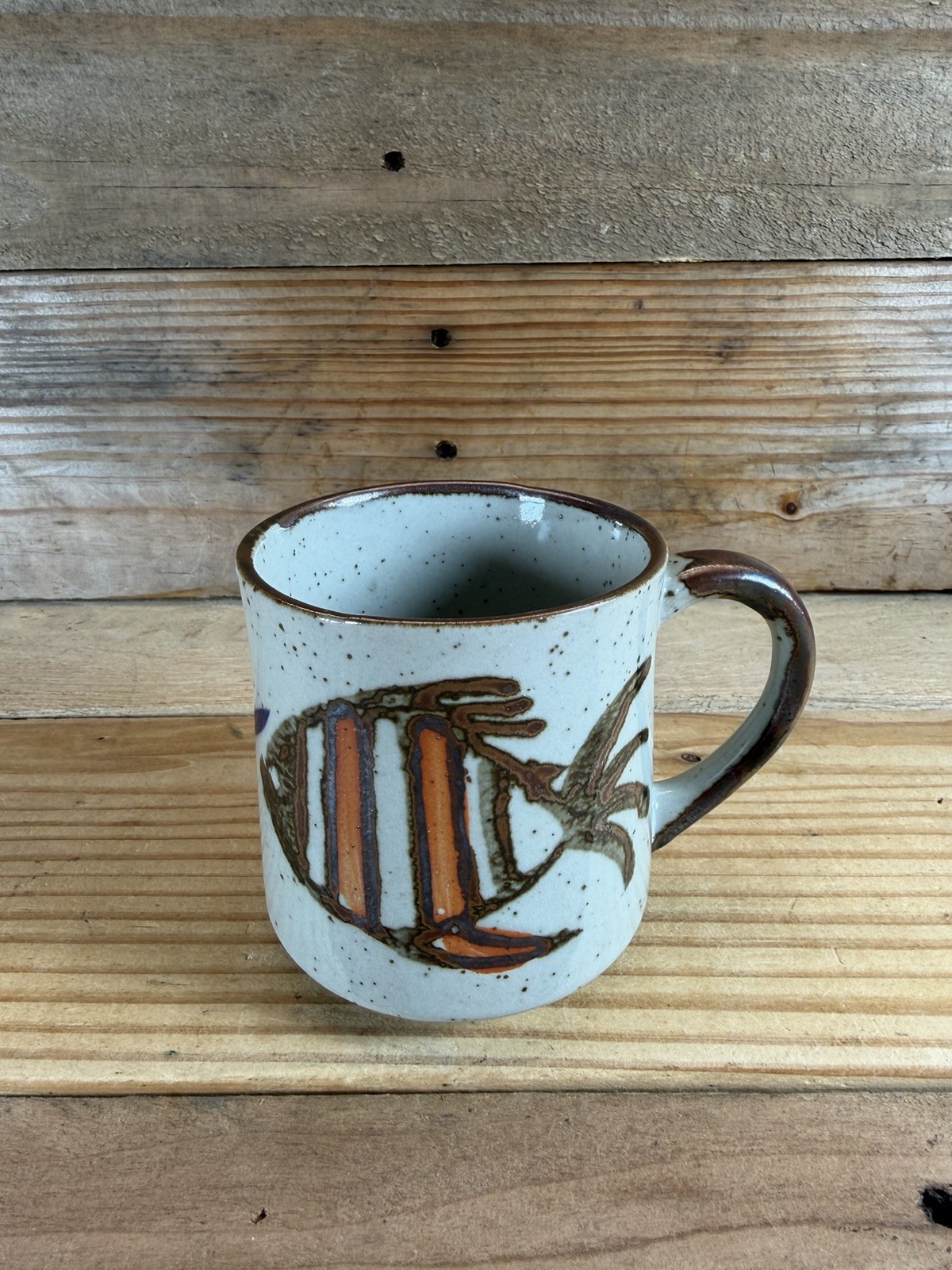 Vintage VTG  1970s Takahashi Speckled Stoneware Fish Coffee Mug Cup MCM