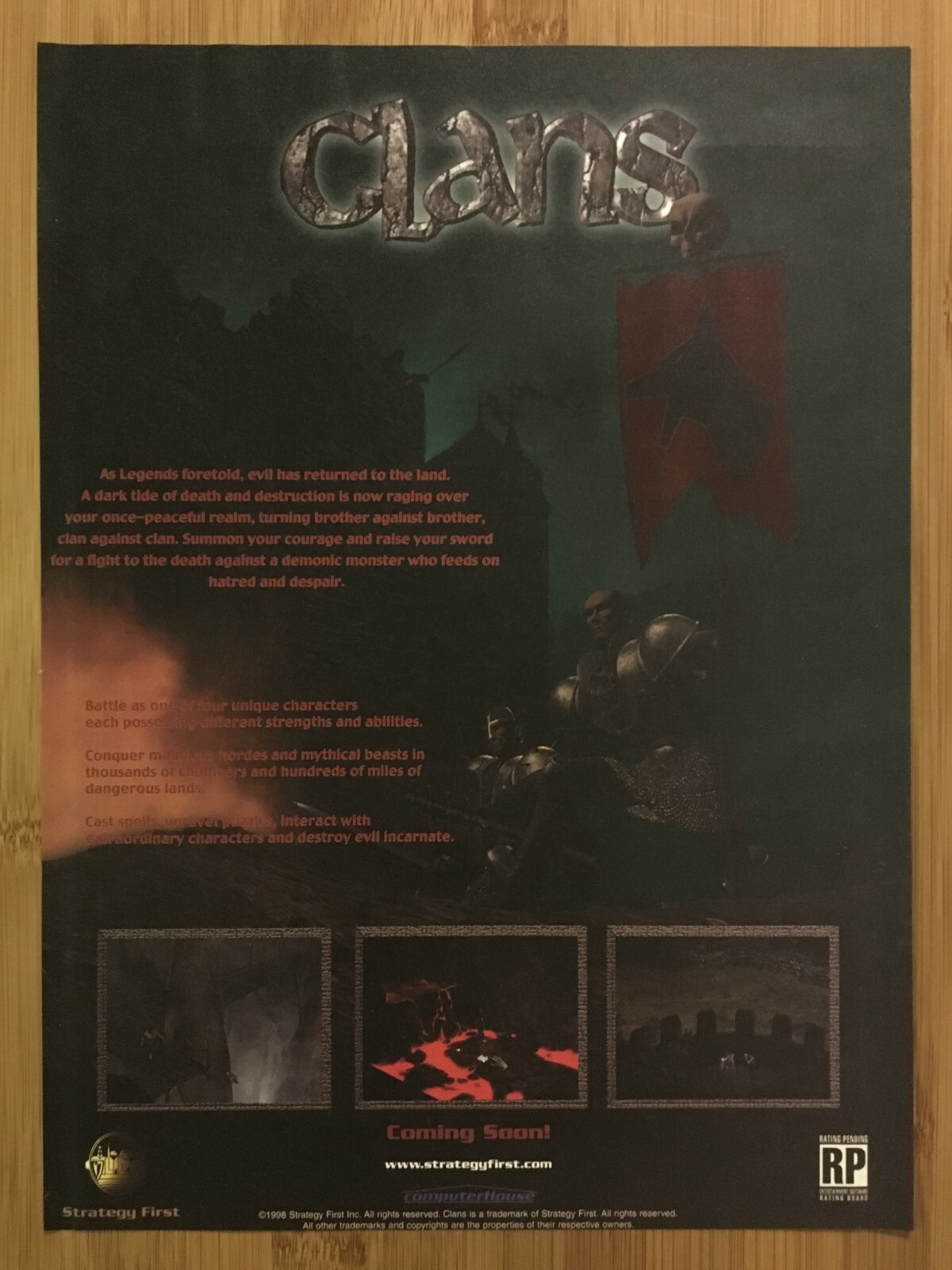 Clans PC 1999 Vintage Print Ad/Poster Official Big Box Promo Art Windows 95/98