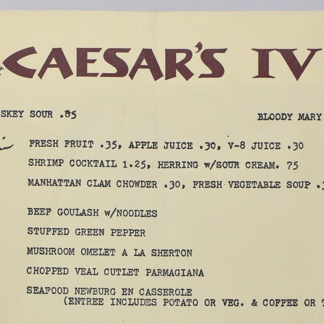 1960s Caesar's IV Restaurant Menu Beefburger Lee Swartz