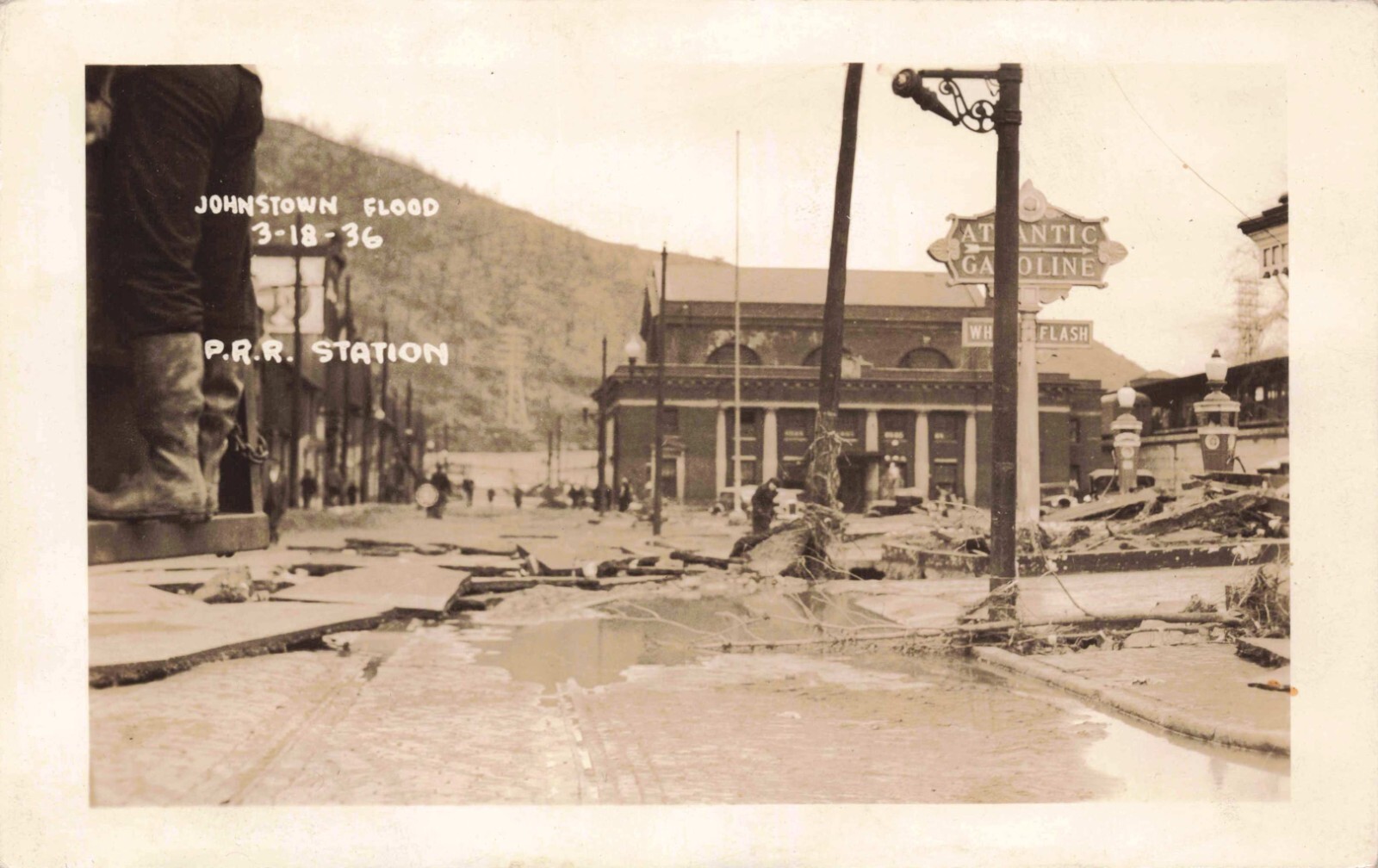 1936 RPPC Major Flood Damage Johnstown Pennsylvania Railroad Station Postcard