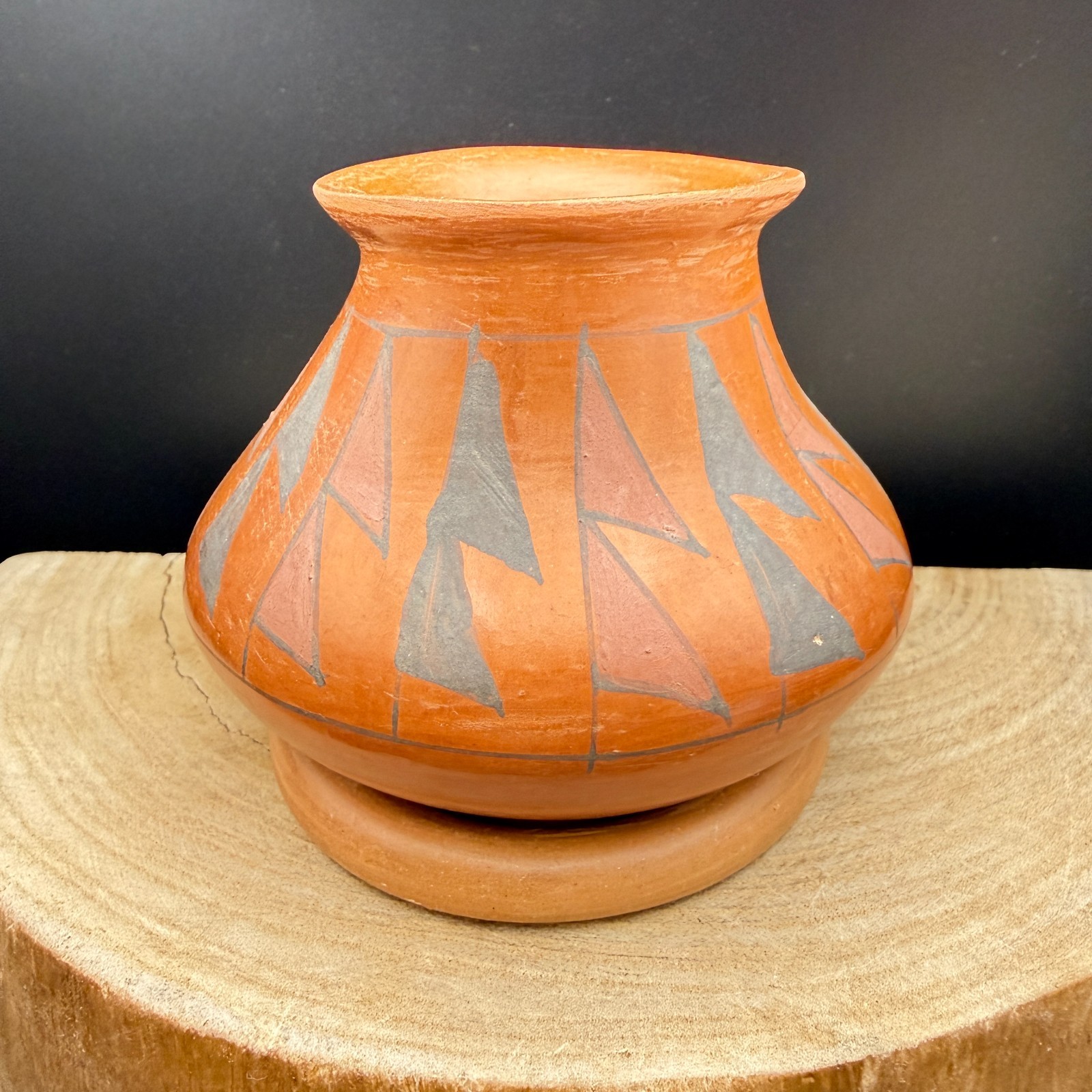 Vintage Mata Ortiz Native Pottery Vessel Pot Signed B. Soto Geometric Design
