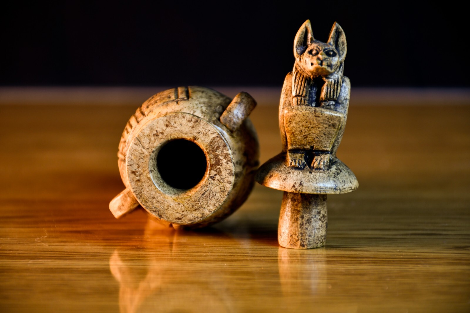 RARE ANTIQUE ANCIENT EGYPTIAN Pharaonic Vase Seated Anubis Magic Hieroglyphic