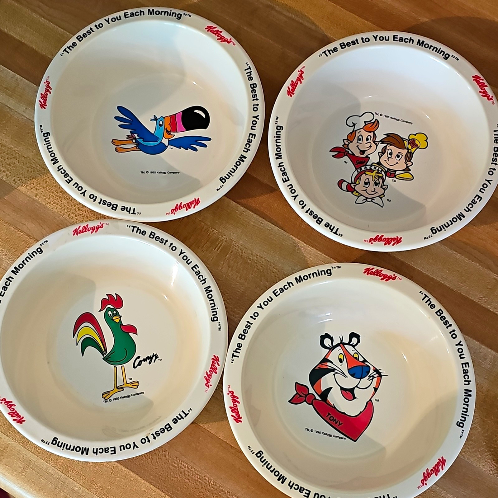 Kellogg’s 1995 Cereal Character Bowls Set of 4 Tony Toucan Sam Corny Snap