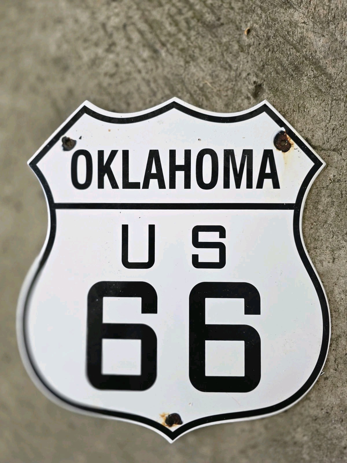 VINTAGE OKLAHOMA ROUTE 66 HIGHWAY PORCELAIN SIGN 13 X 12
