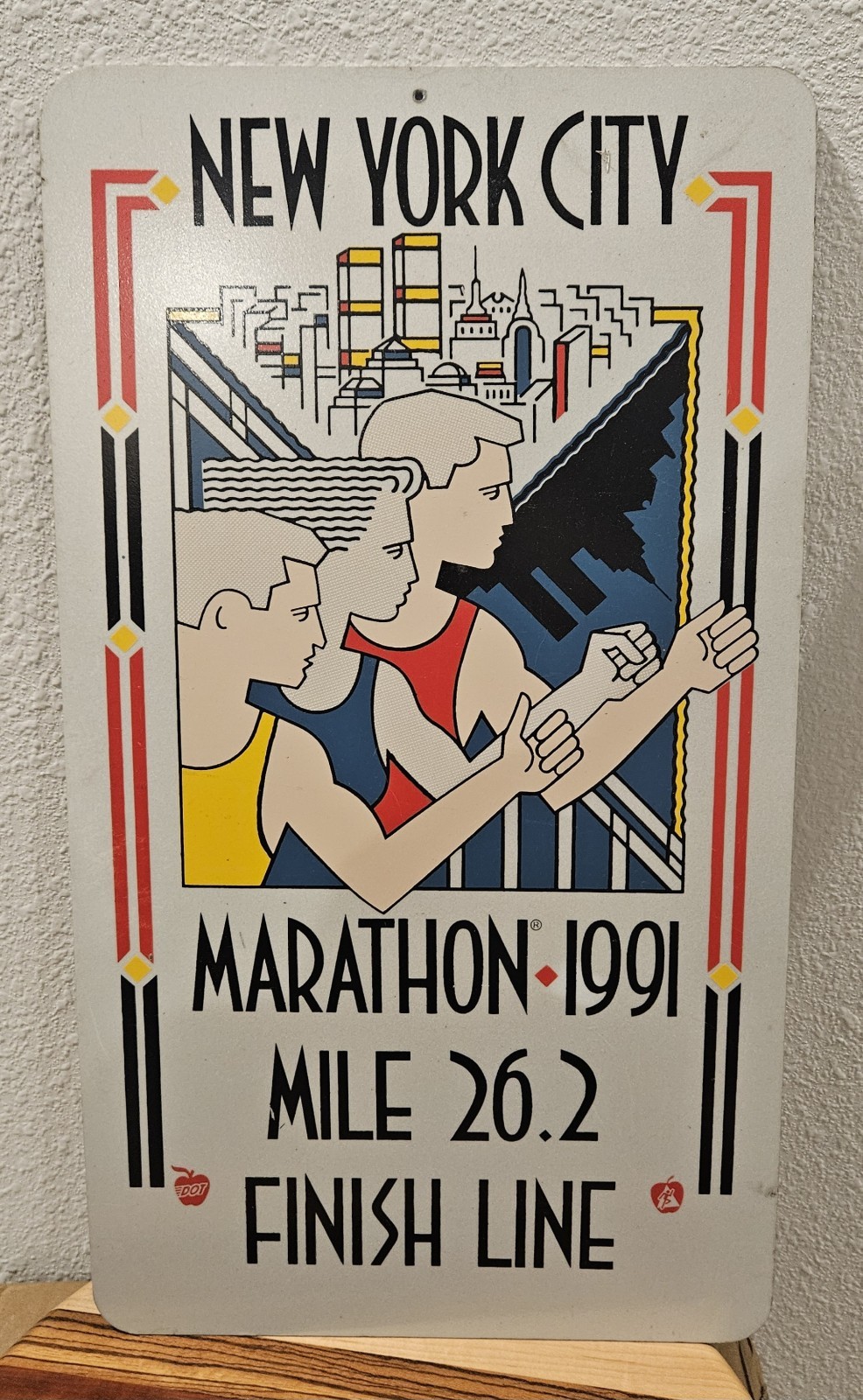 Rare Vintage Genuine 1991 NEW YORK City MARATHON Finish Line Sign Twin Towers 