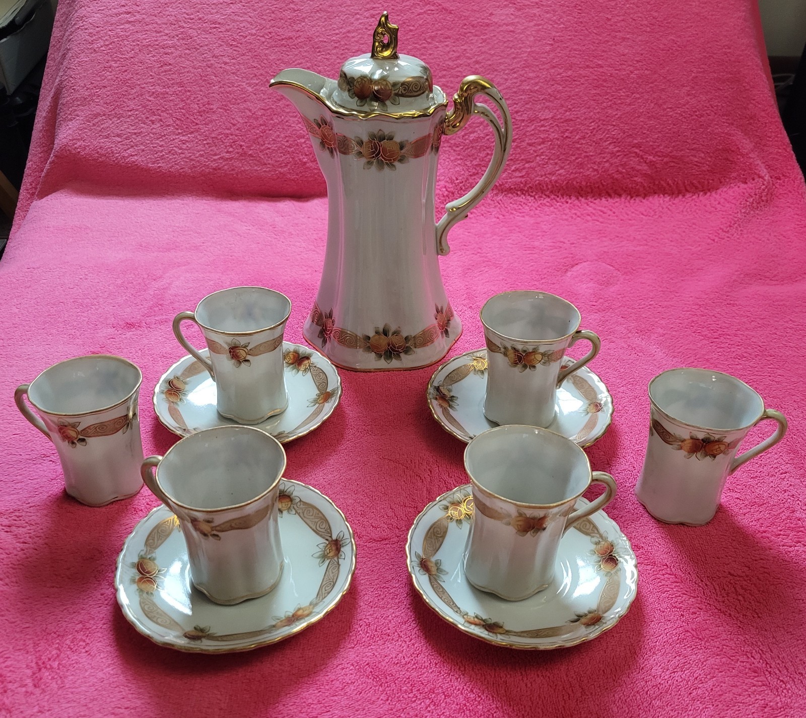 RARE Antique Porcelain Nippon Morimura Chocolate set pre 1921 W/G Floral Print
