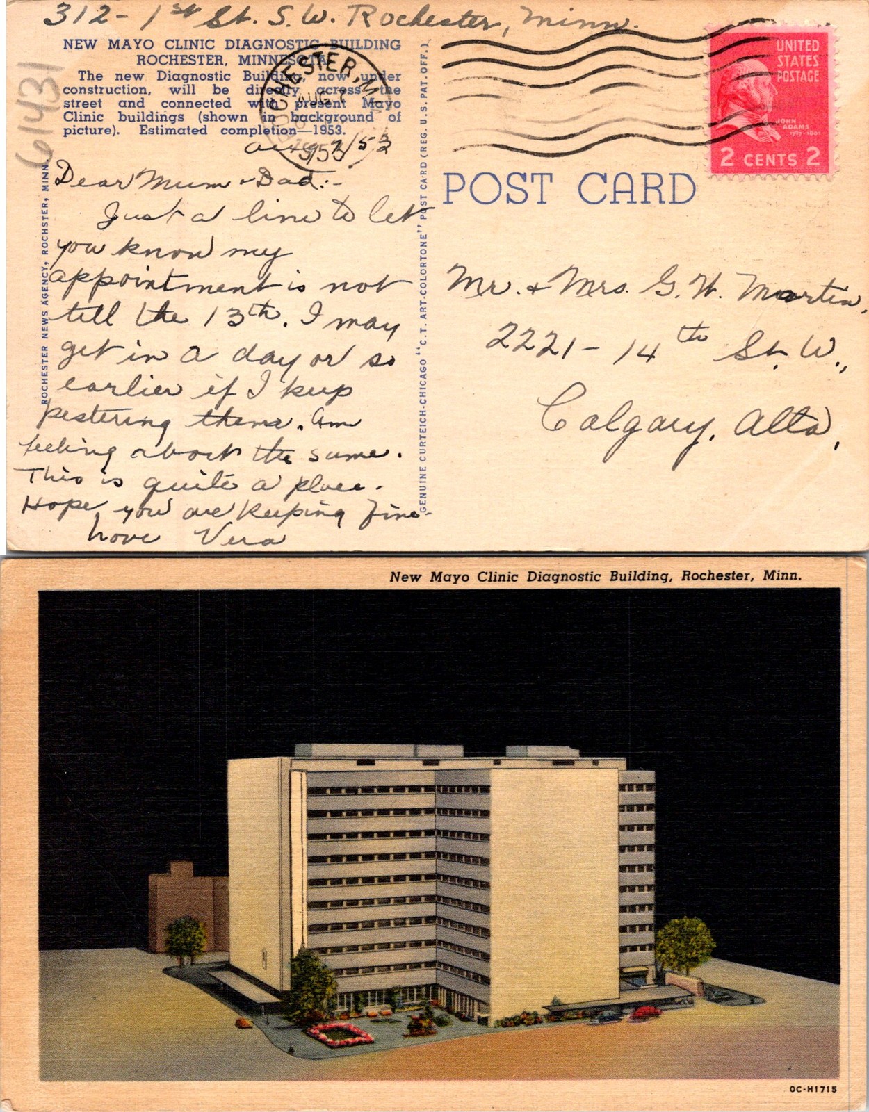Rochester MN New Mayo Clinic Diagnostic Building Postcard 61431