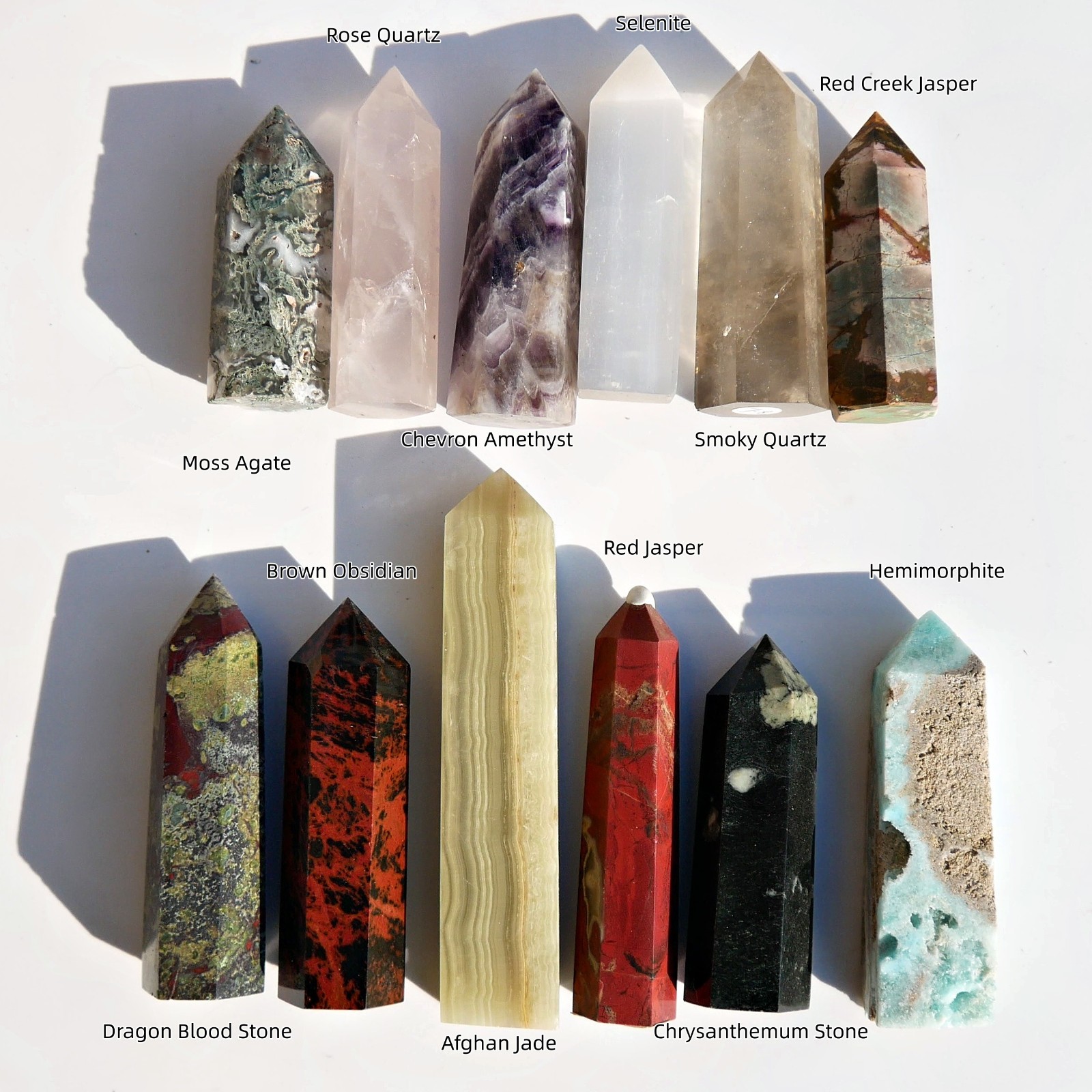 12Pcs A Set Of Natural Quartz Crystal Jasper Point Tower Polished Healing Decor