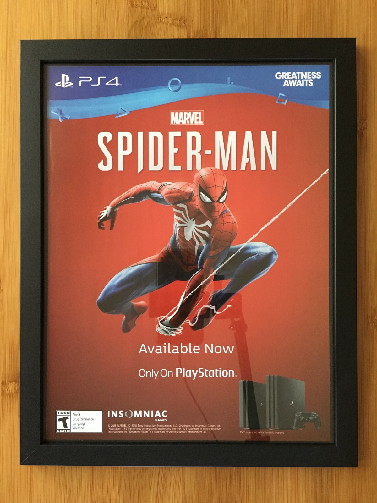 Marvel's Spider-Man PS4 Framed Print Ad/Poster Official Authentic Video Game Art