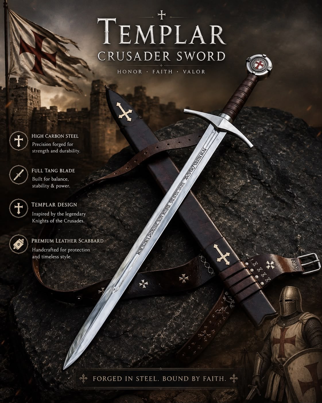 Accolade Sword Of Knights Templar Medieval Crusader The Vikings Premium Royal 