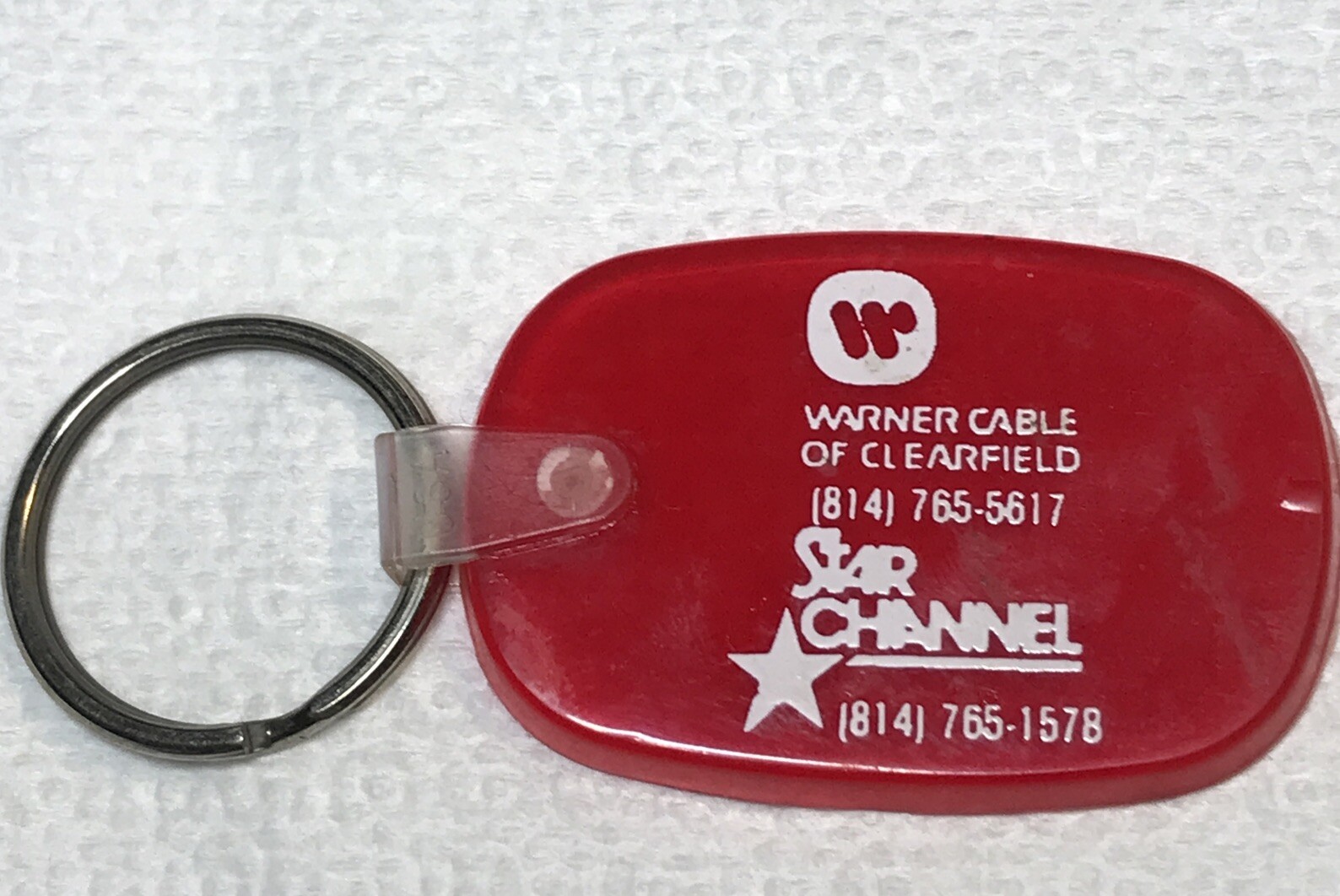 VTG Warner Cable Of Clearfield Keychain Red Key Chain Key Ring Fob Hang Tag