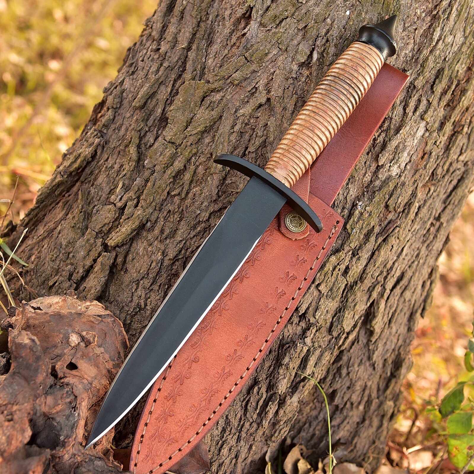 WW2 Double-Edged V42 US Military Stacked Wood Dagger Knife Devil's Brigade