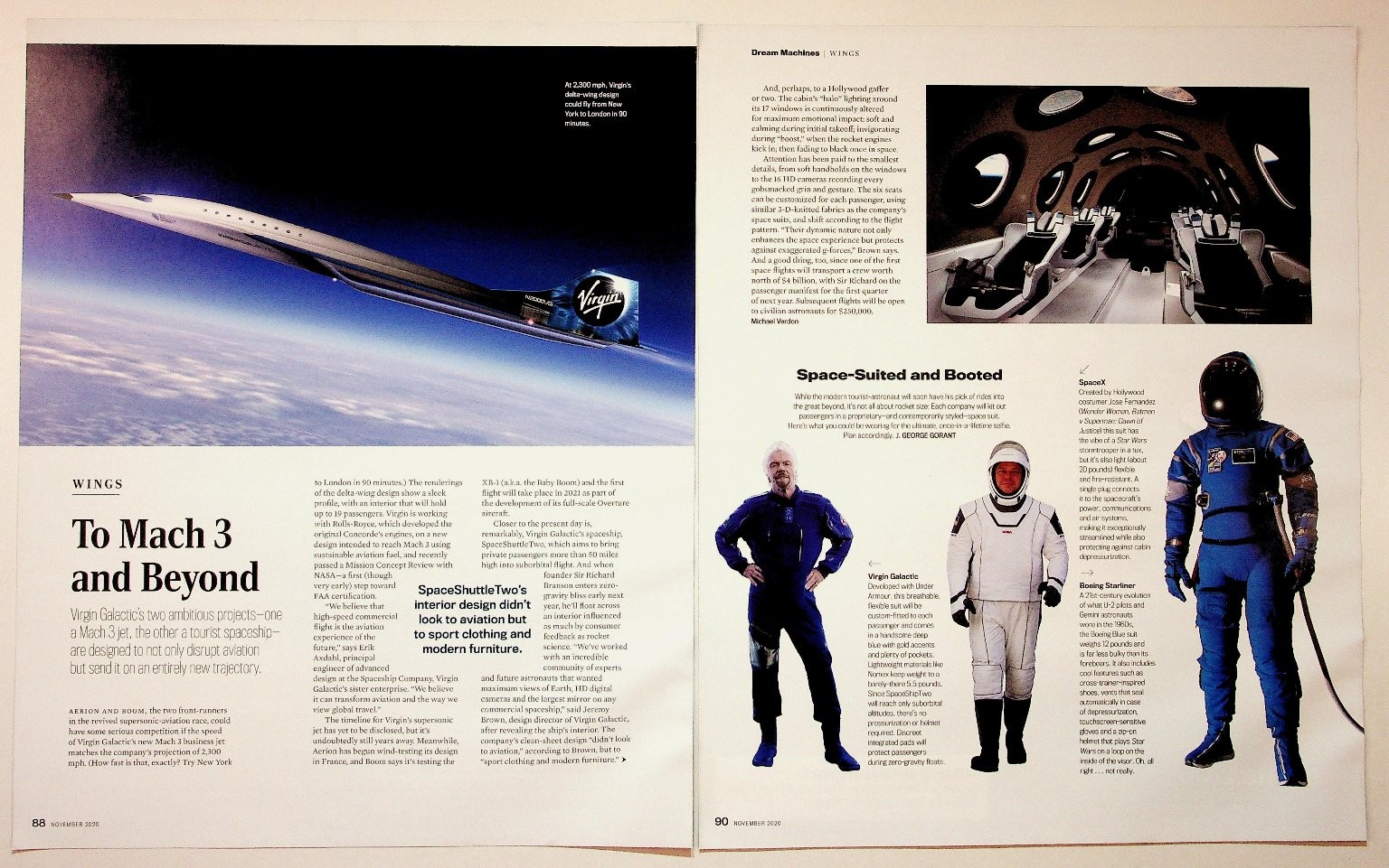 Virgin Galactic Mach 3 Jet SpaceX Boeing Space Suit Magazine Article Print Ad