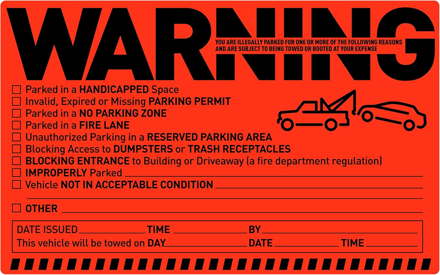 50 Parking Violation Notice Tow Stickers for Car Vehicle