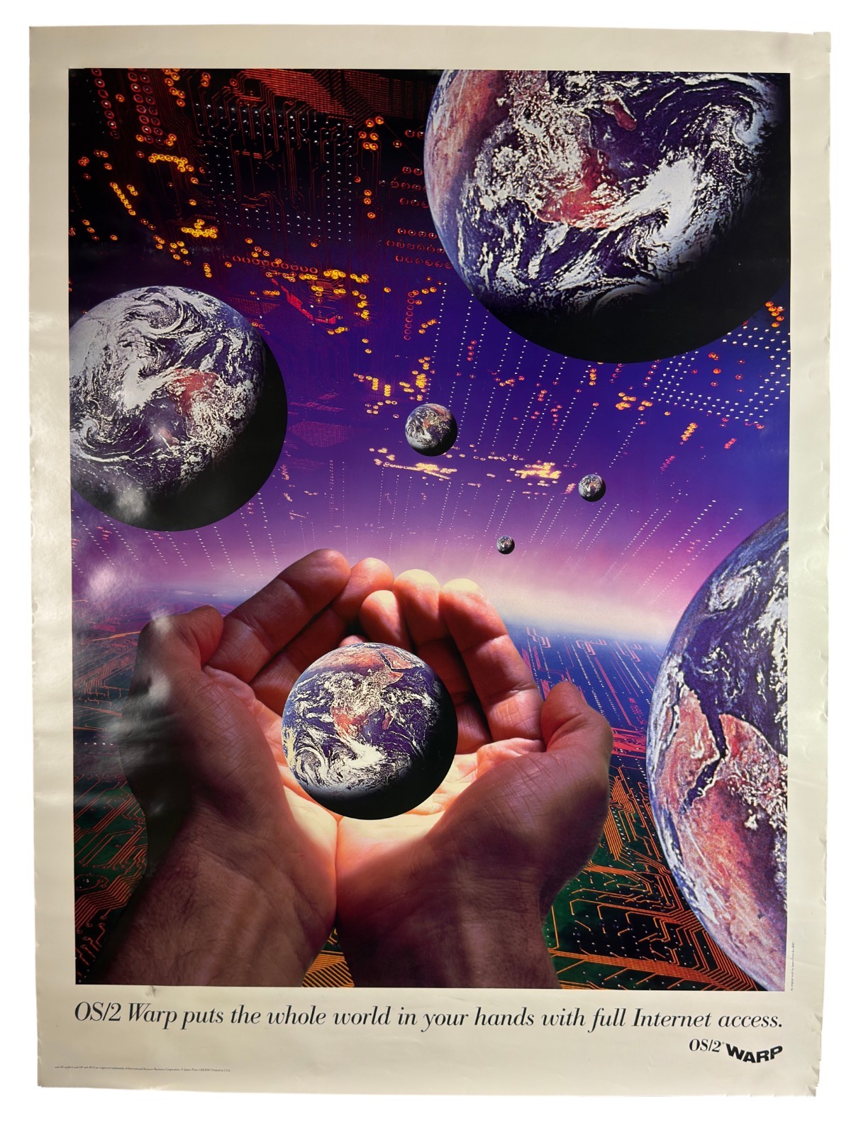 1994 IBM OS2 Warp Poster James Porto Computer Promo Space Earth Art 36x30