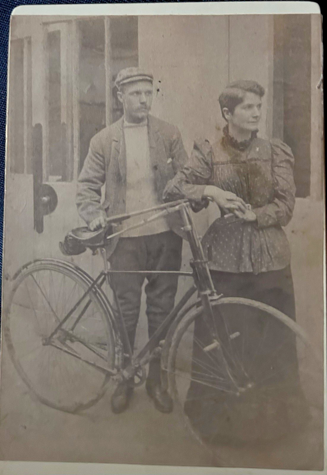 1890s Victorian Couple Early Safety Bicycle Cabinet Photo Cycling Woman