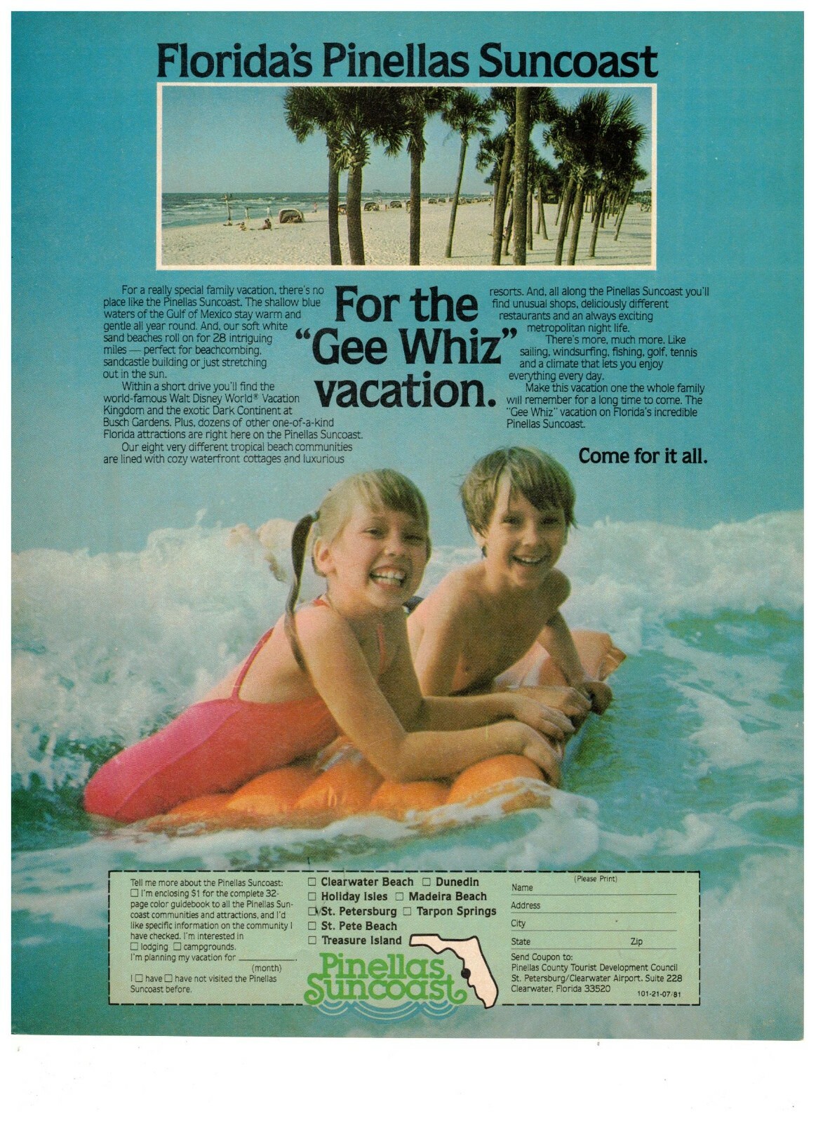 Pinellas Suncoast Florida For the Gee Whiz Vacation Vintage 1993 Print Ad