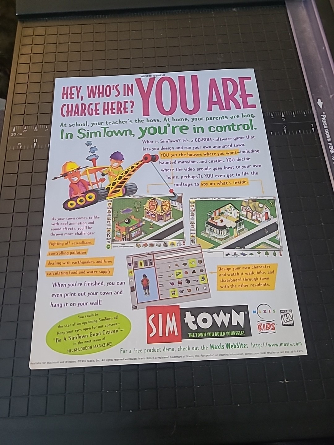 SimTown CD Rom Print Ad 1996 8x11 Great To Frame