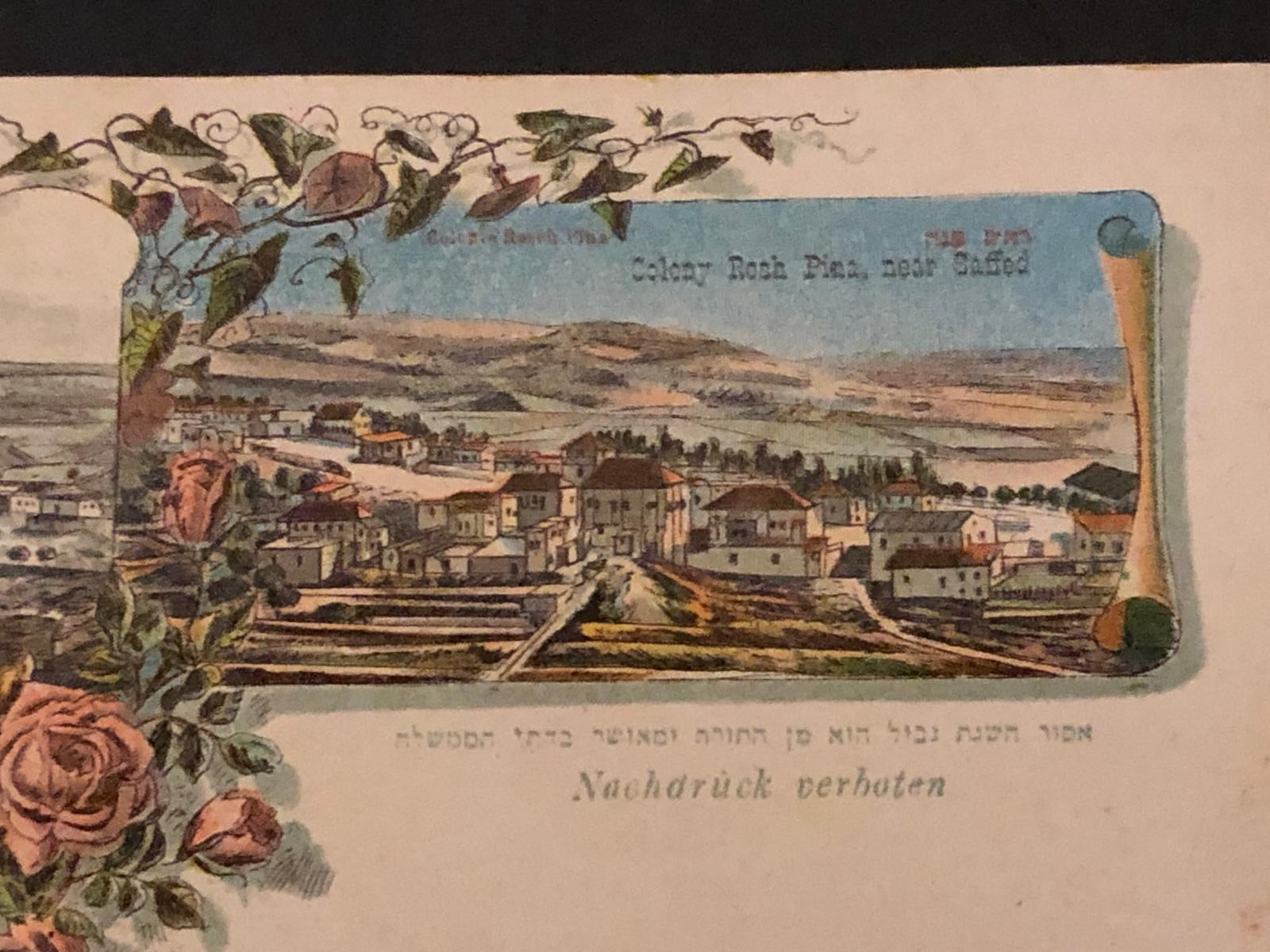 PALESTINE JUDAICA METULLA YESOD HAMAALAH ROSH PINA FLOWERS NICE LITHO PC 1930