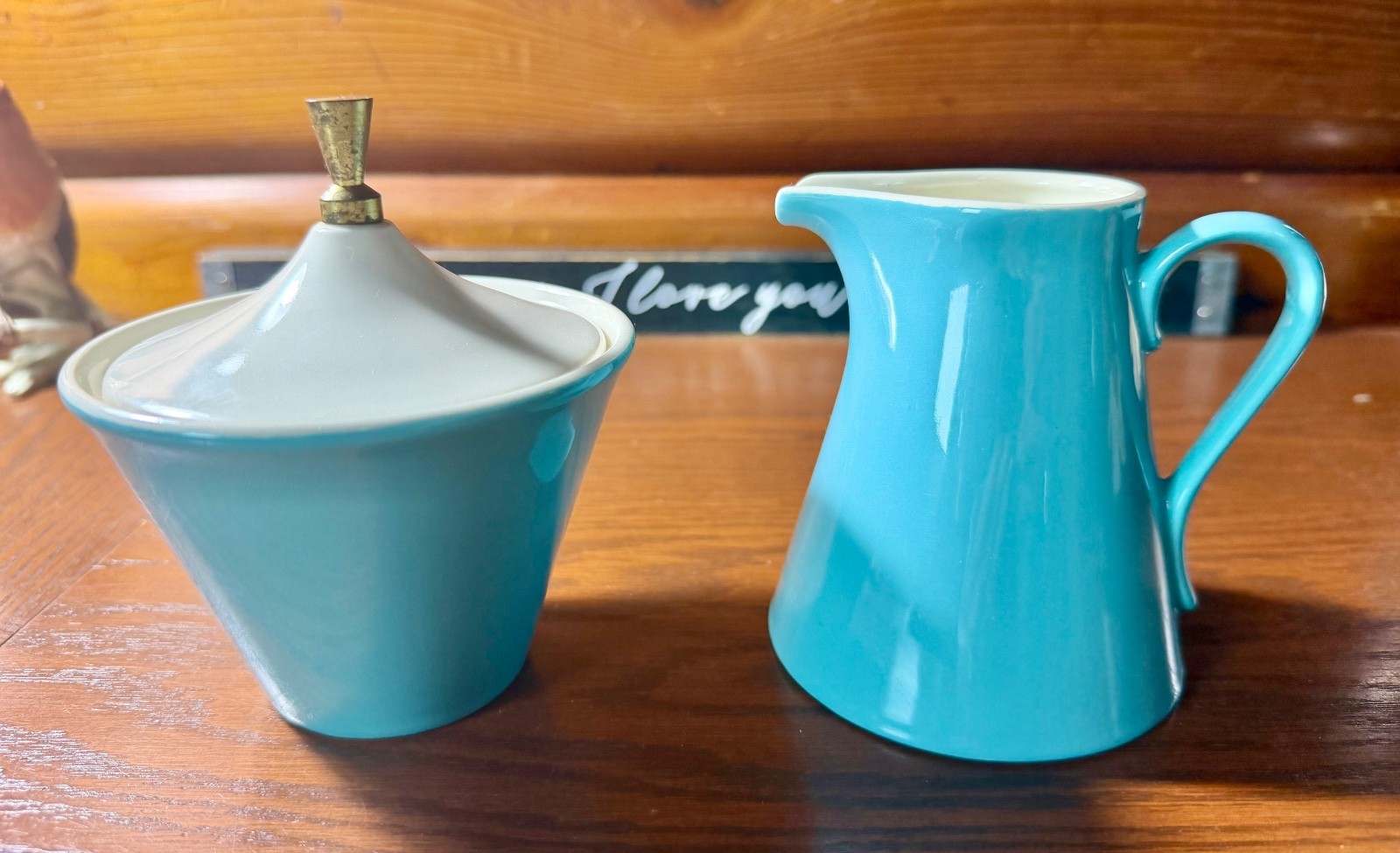 Vintage Salem North Star Sugar & Creamer Set Aqua Blue mid century Retro Atomic