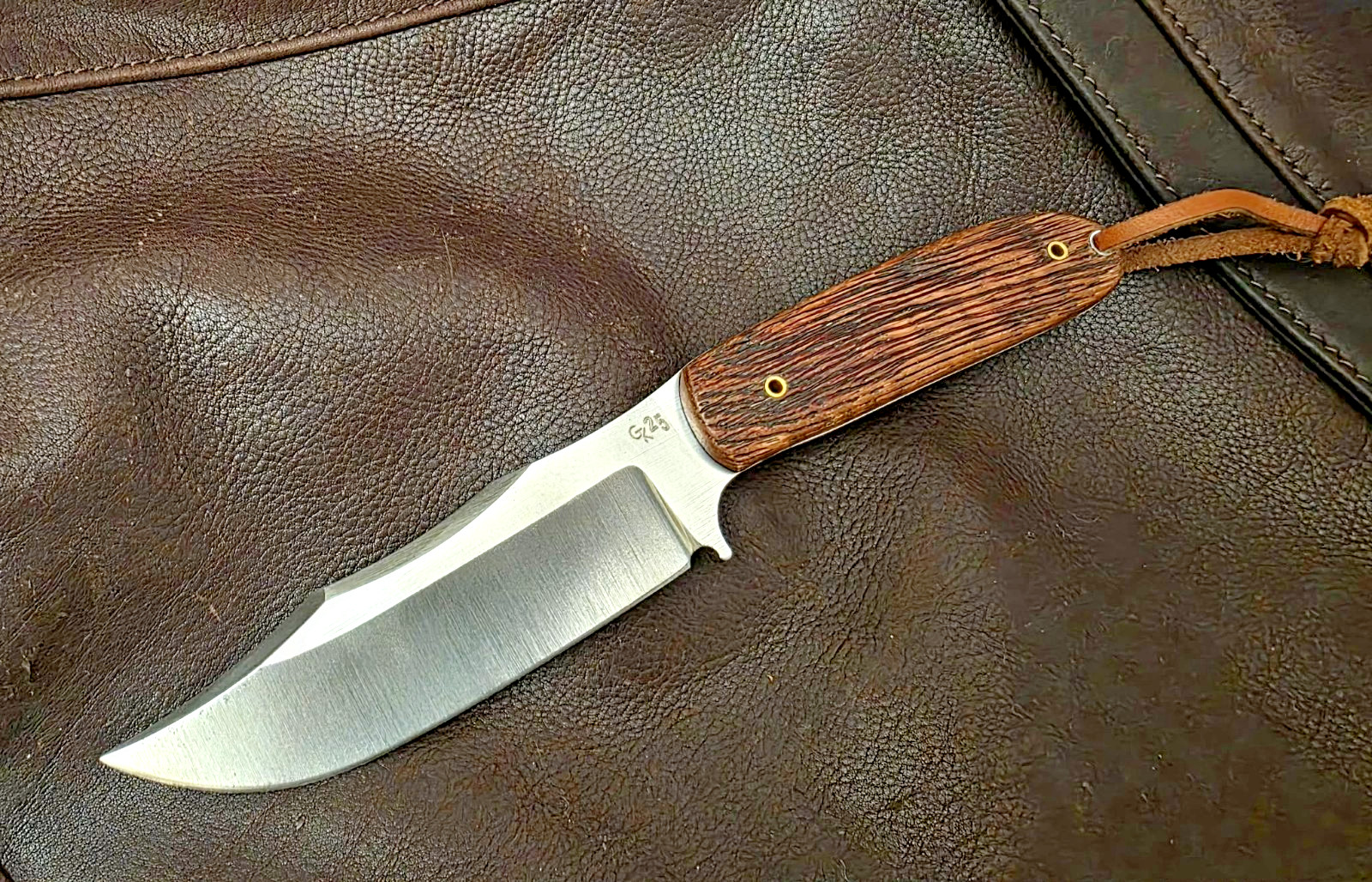 Ghostown Custom Knives 1095 Steel fixed blade knife. Hickory Handle. Made In USA
