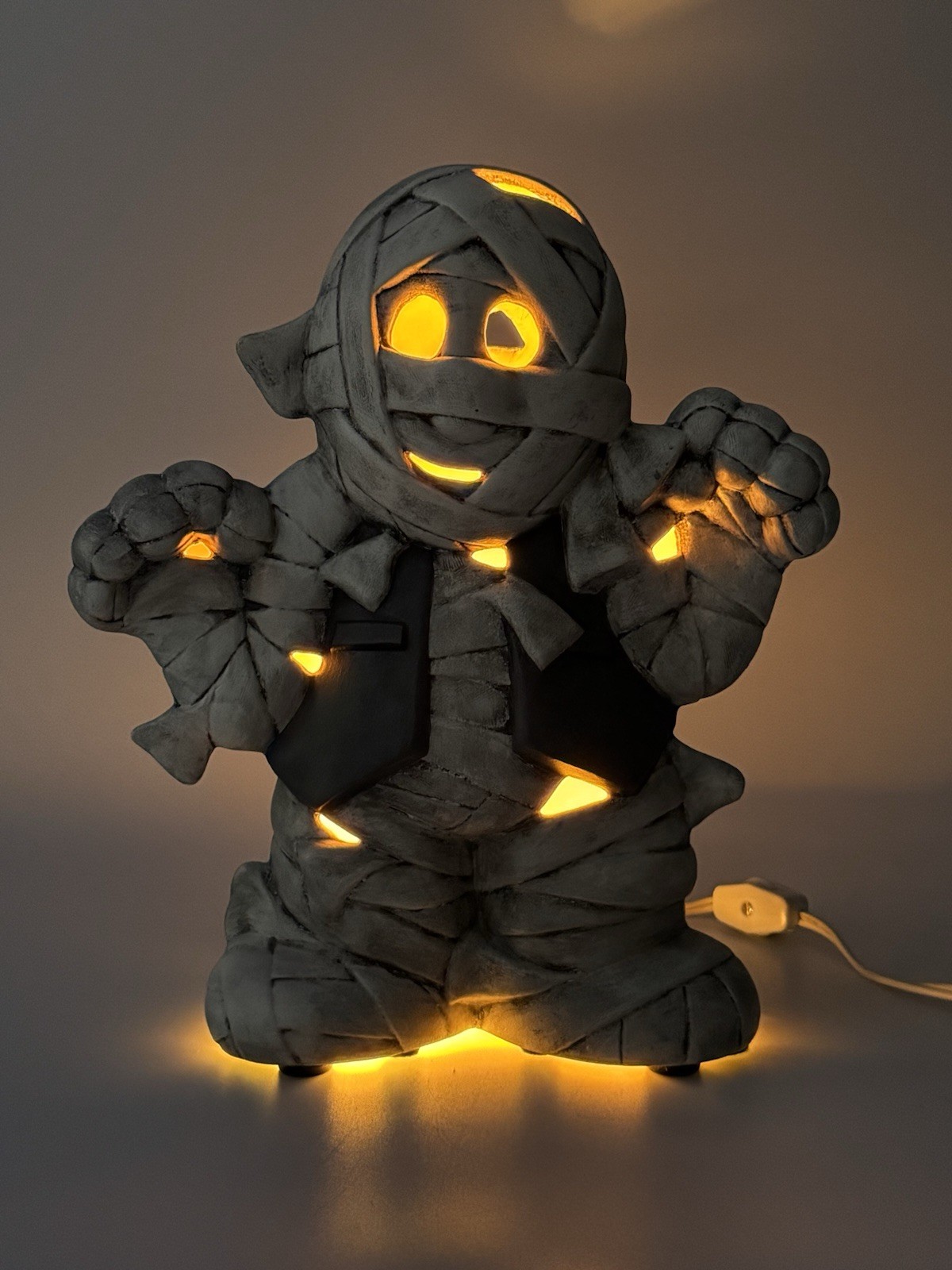Vintage Ceramic Halloween Light Up Mummy Hand Painted