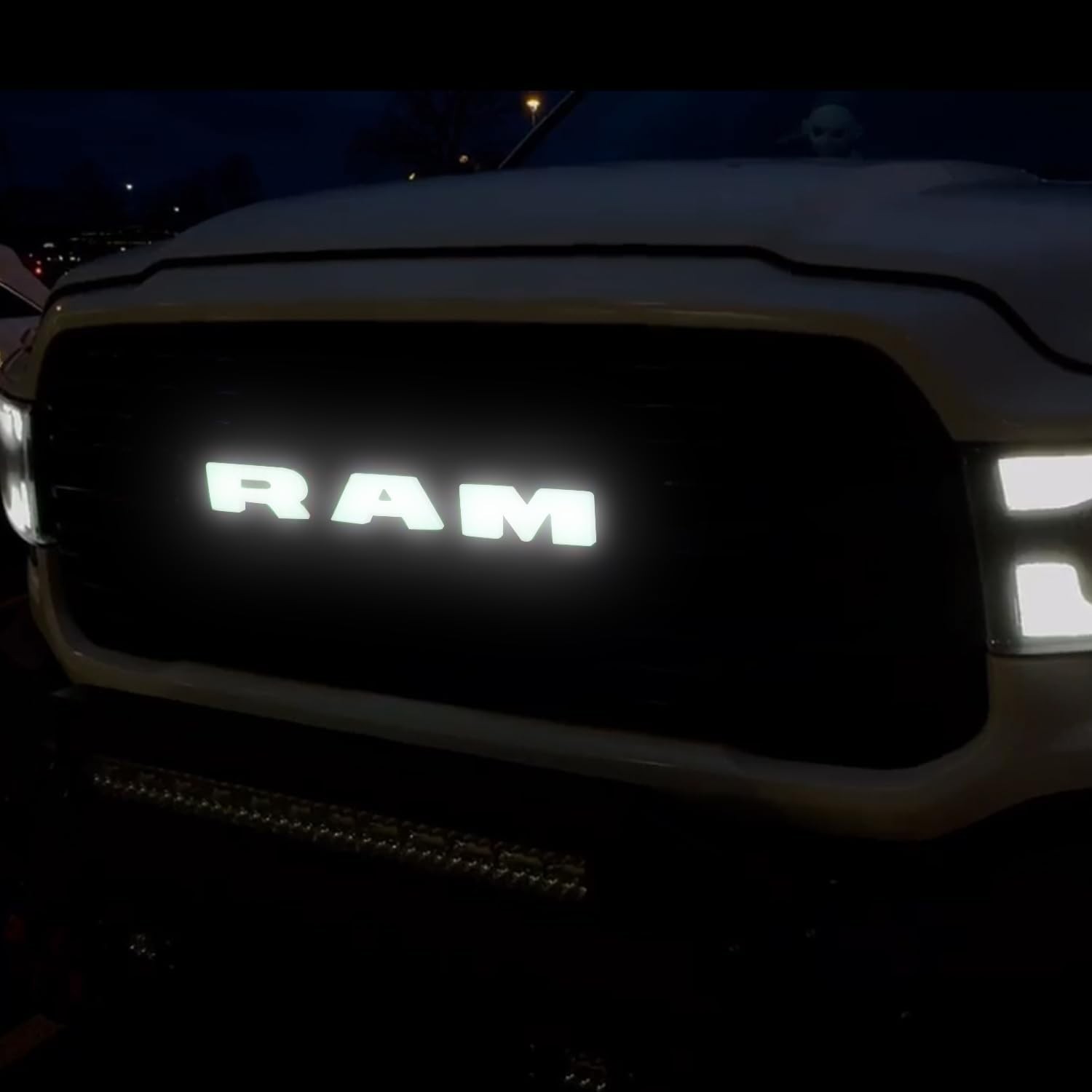 2019–2023 RAM 1500 LED Lighted Grille Emblem – Black Finish Illuminated Front Ba