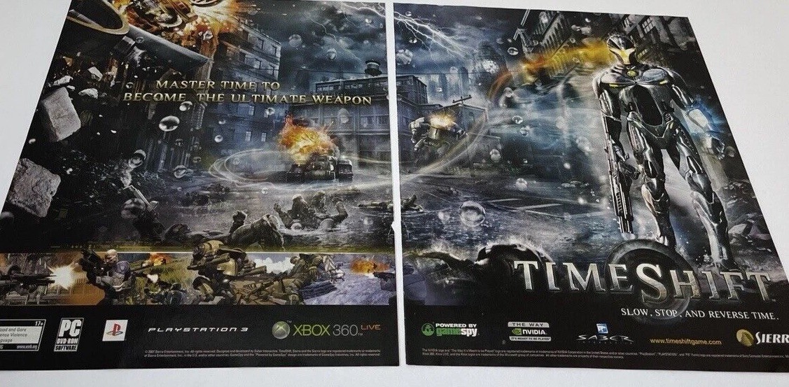 TimeShift 2007 Video Game Magazine Advertisement 2-Page Spread