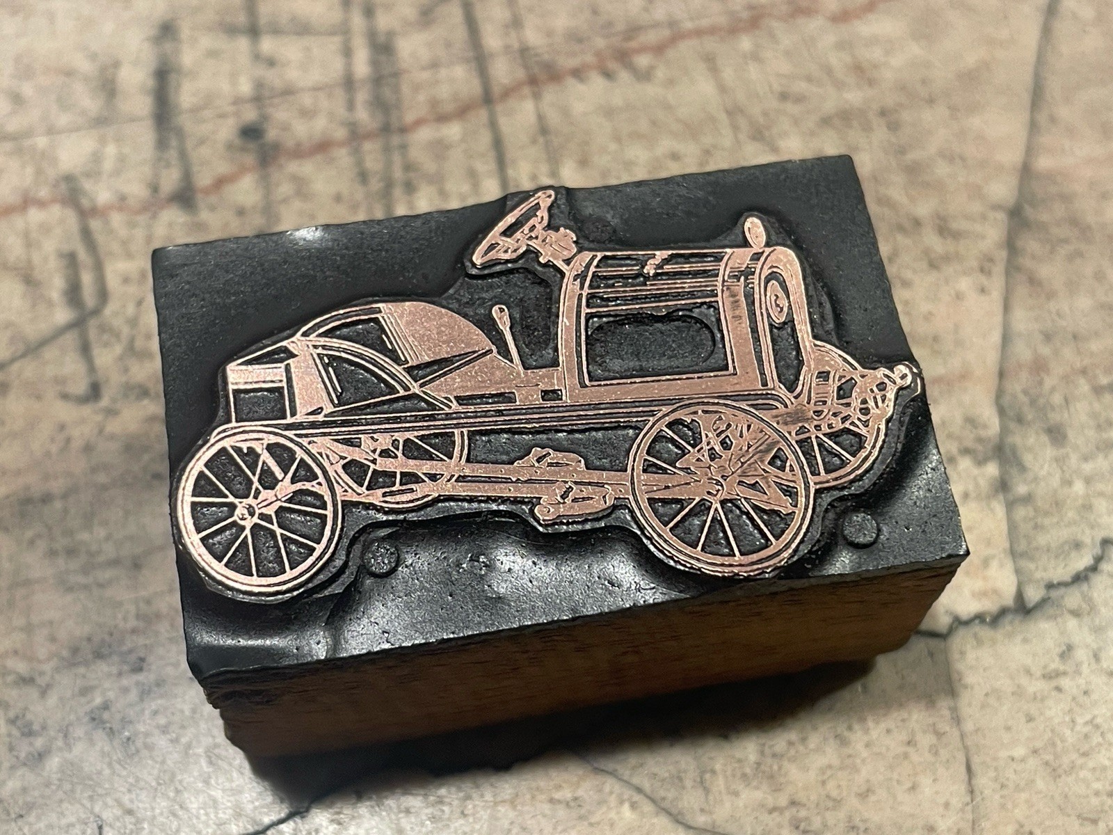 Printing Letterpress Printers Block Early Automobile Antique Copper Car (2083)