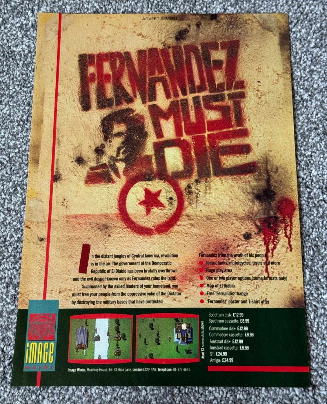 1988 Magazine ADVERT Spectrum Commodore Computer Game Fernandez Must Die Ad