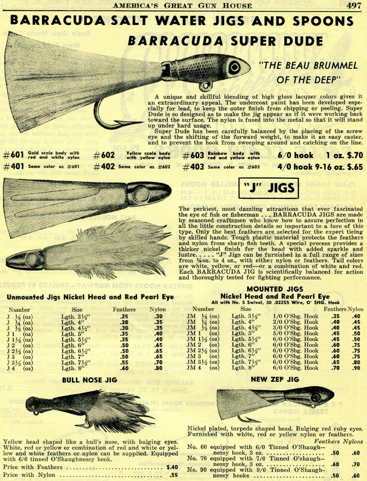 1953 Print Ad of Barracuda Salt Water Fishing Jigs & Spoons Super Dude J Jigs