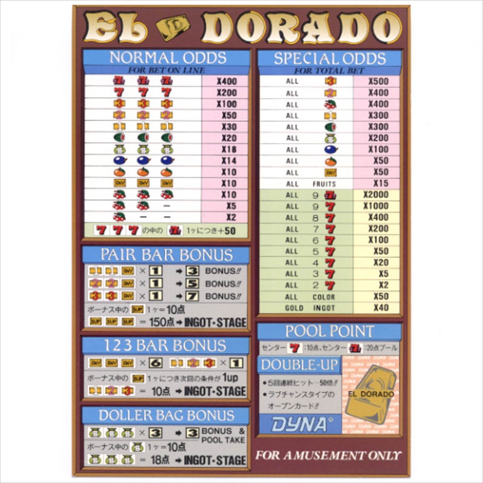 Used 8-lines El Dorado DIP SW x5 Arcade Game PCB P.C.Board Dyna Bet Type