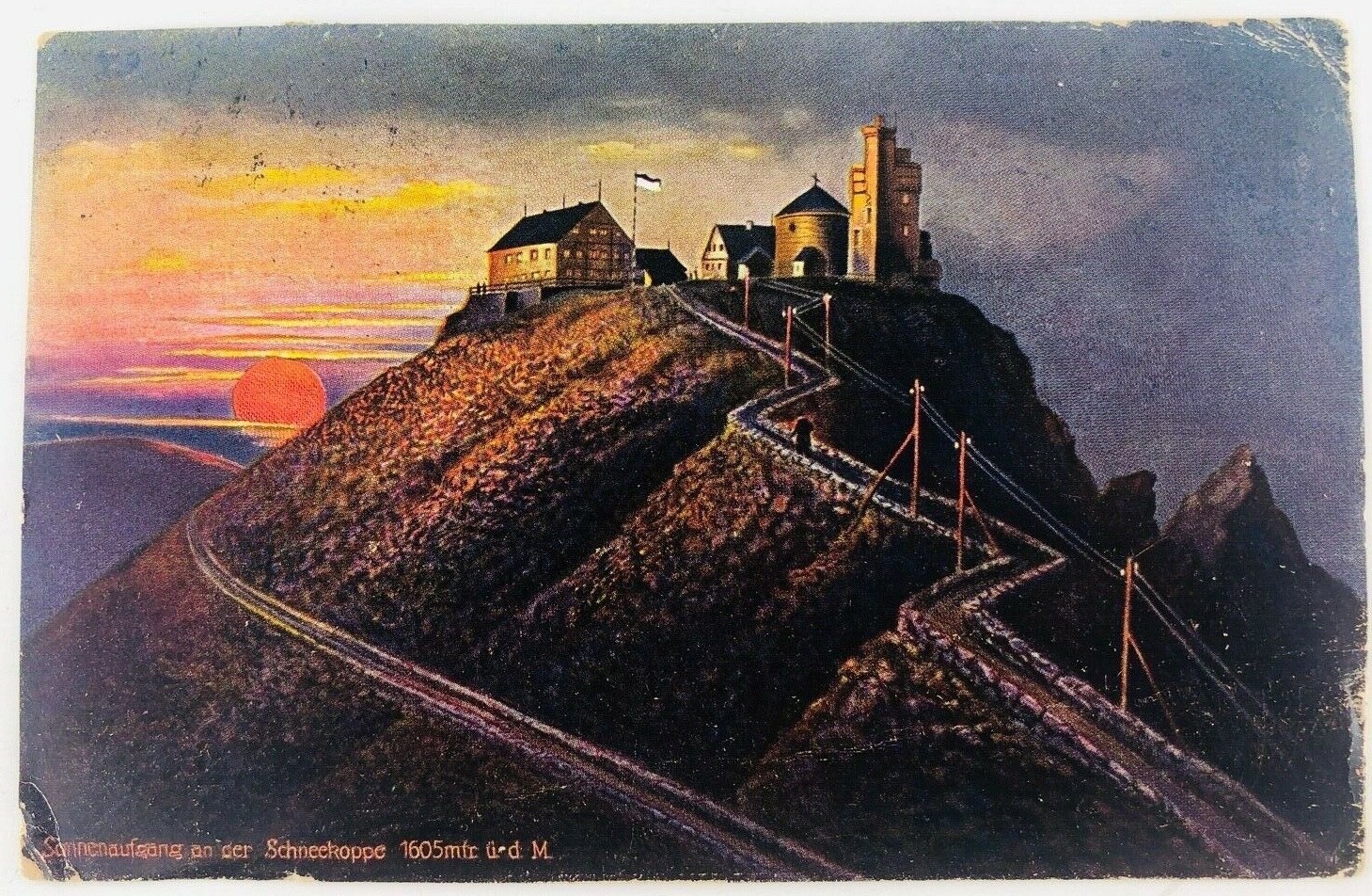Vintage Germany Mountain at Sunrise Postcard Castle on Top Postcard 1911