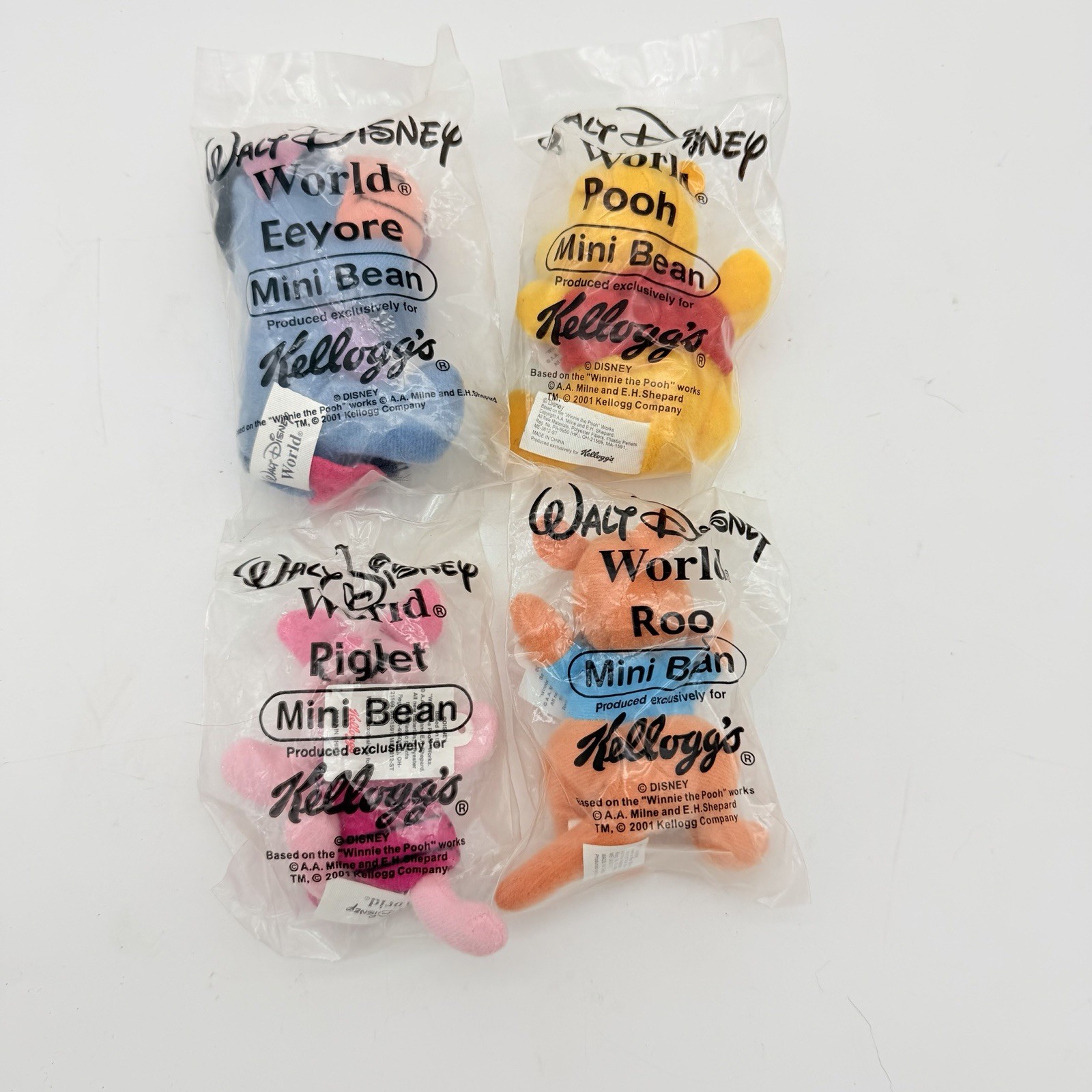 2001 Kellogg’s Walt Disney World Winnie Pooh Mini Bean Set of 4 Sealed