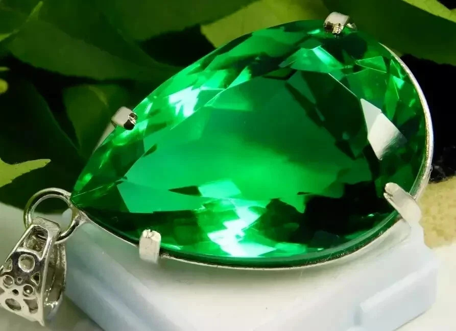 94.8 Ct+ Natural Green Topaz 925 Solid Pear Sterling Silver Pendant RG Gemstone
